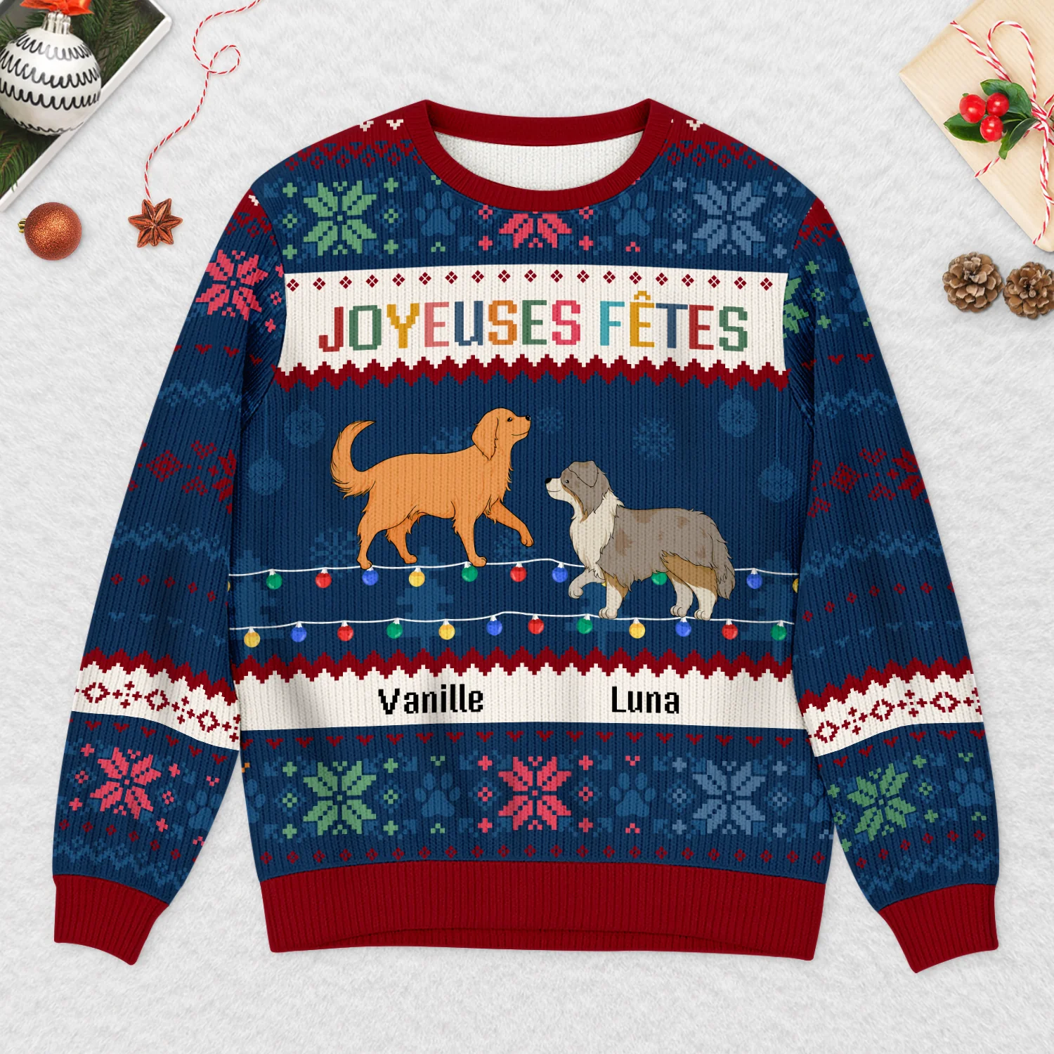 Pull Moche De Noël Personnalisé - Joyeux Noël Avec Mes Chiens - Image 2