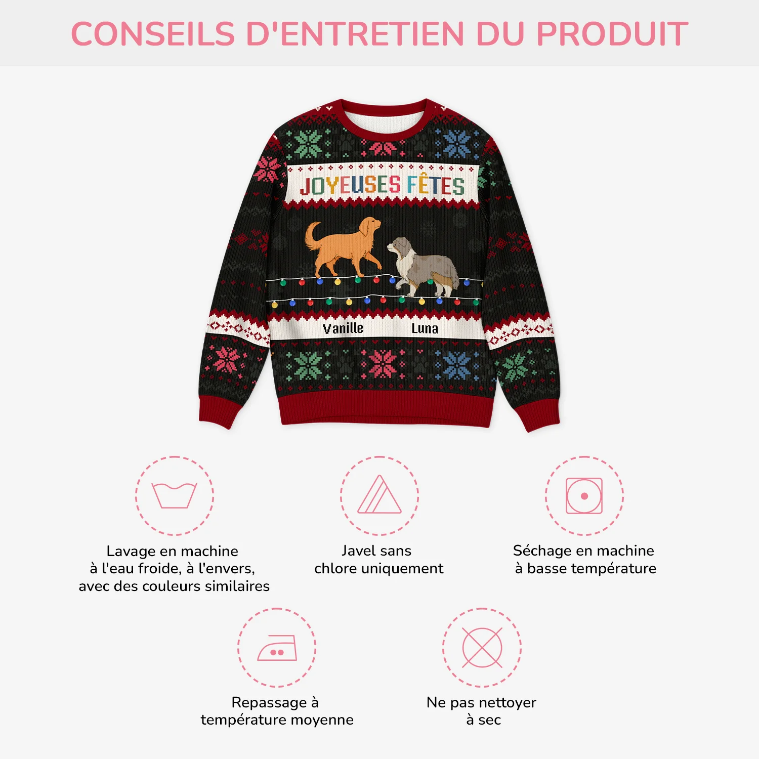 Pull Moche De Noël Personnalisé - Joyeux Noël Avec Mes Chiens - Image 4
