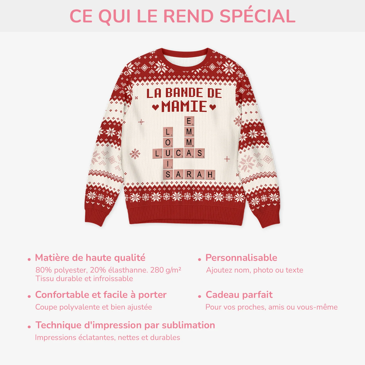Pull Moche Noël Personnalisé Avec Mots-Croisés - La Bande À Mamie - Image 5