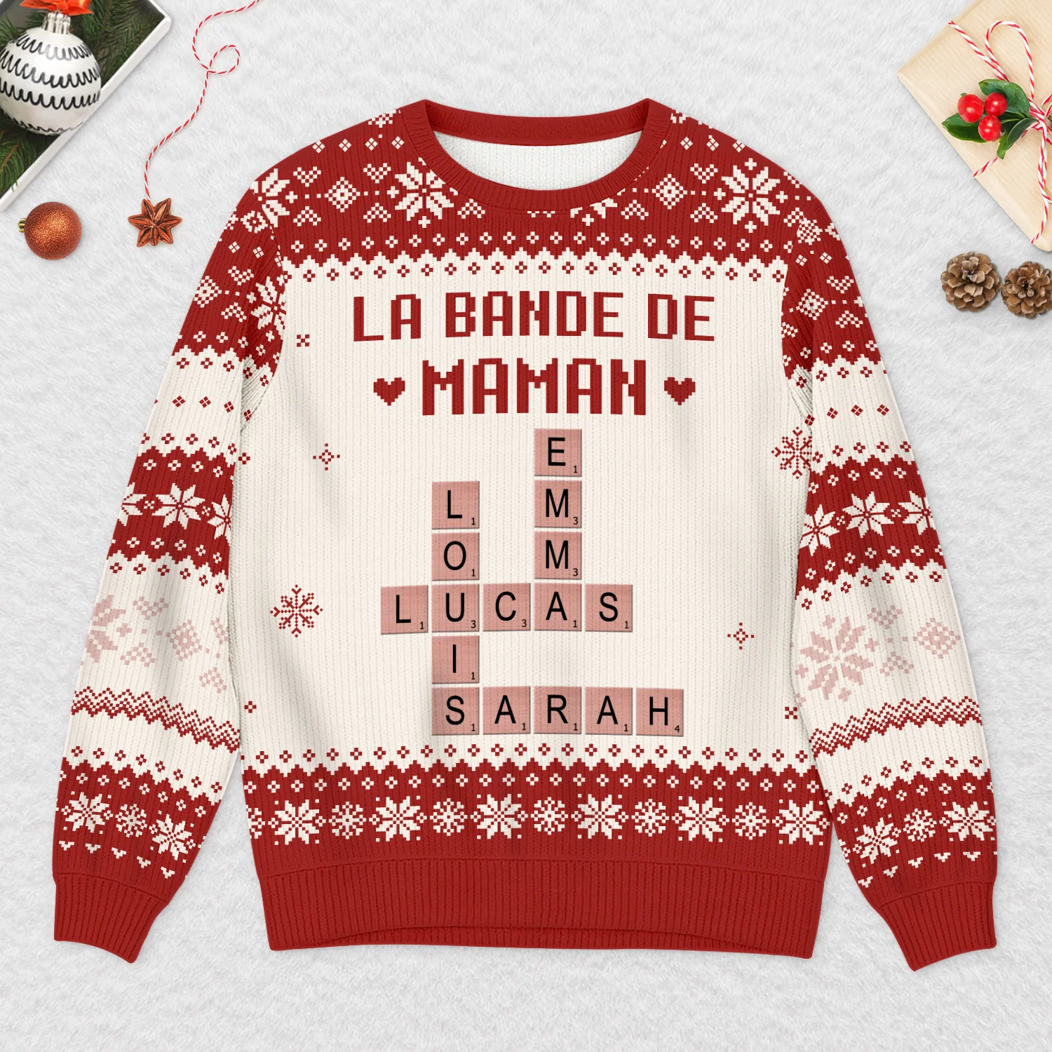 Pull Moche Noël Personnalisé Mots Croisés - La Bande à Papa - Image 2