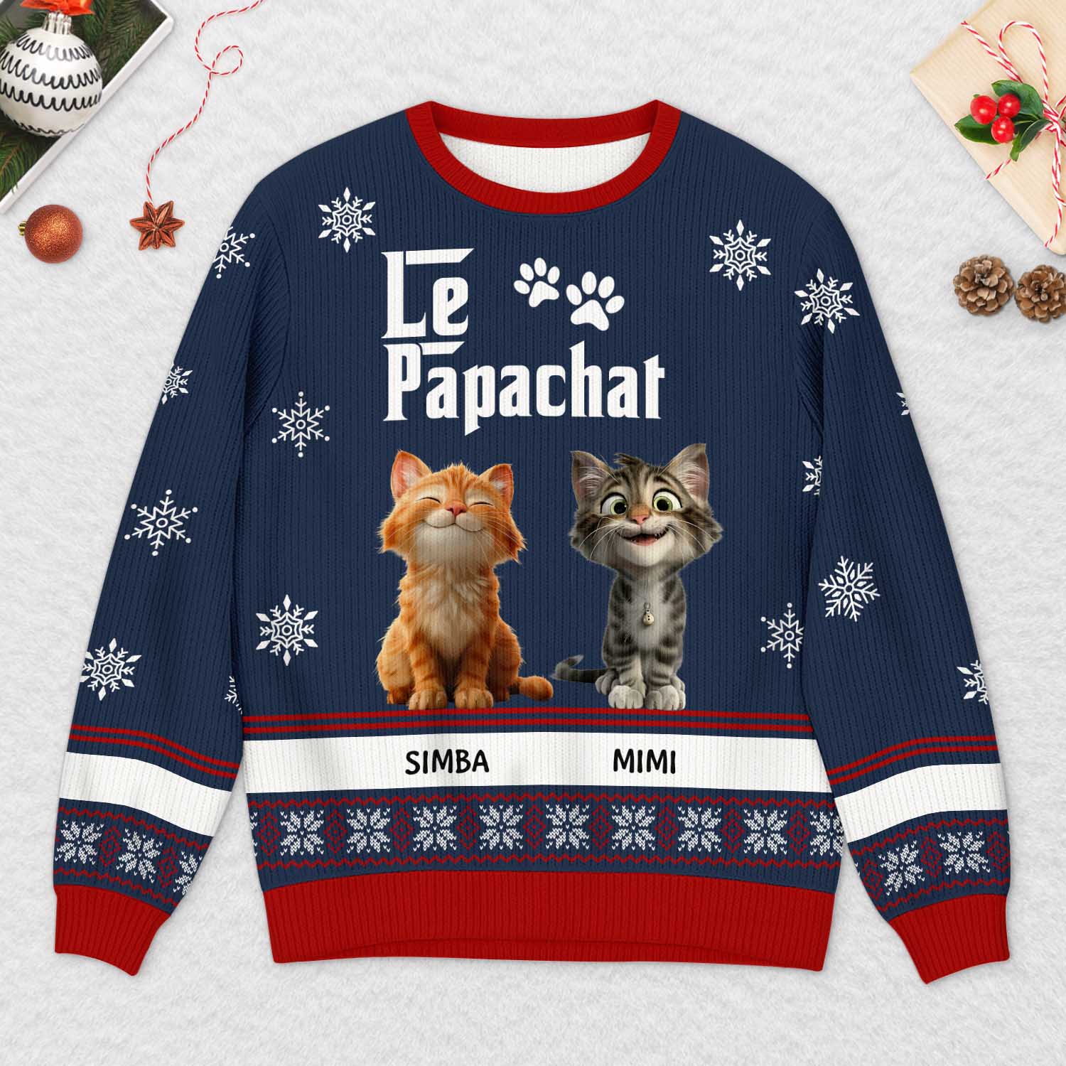 Pull moche Noël personnalisé – La maman chat - Image 2