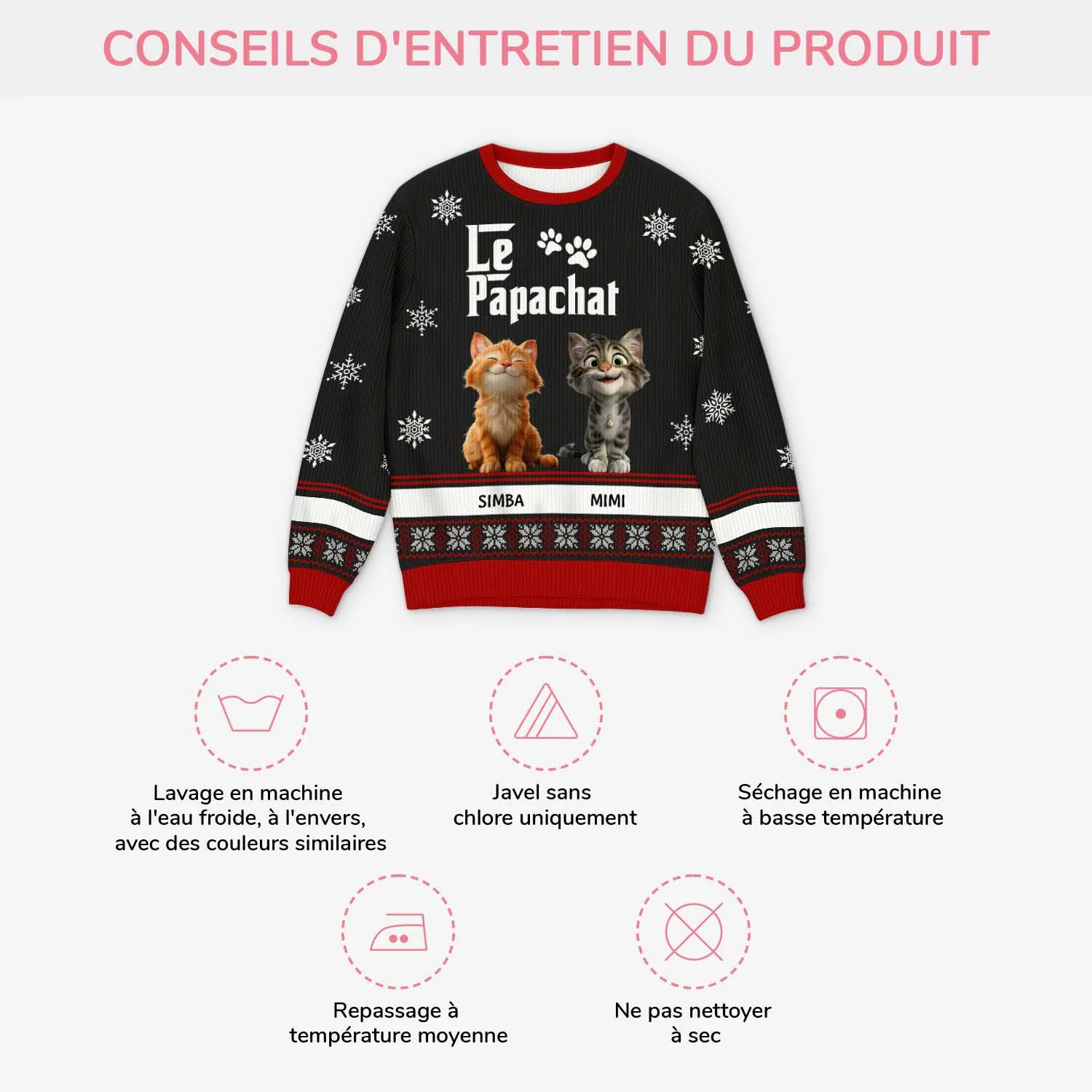 Pull moche Noël personnalisé – La maman chat - Image 4