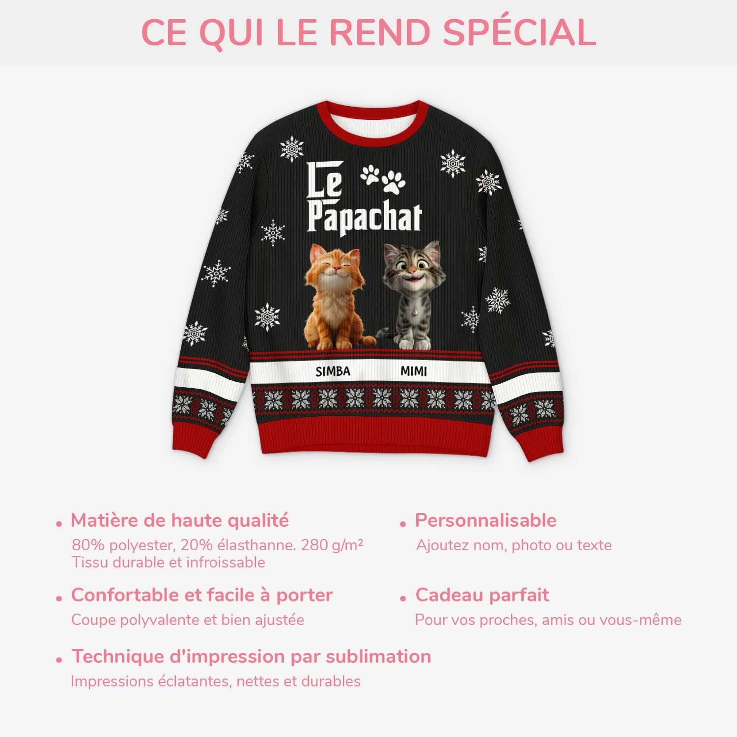 Pull moche Noël personnalisé – La maman chat - Image 5