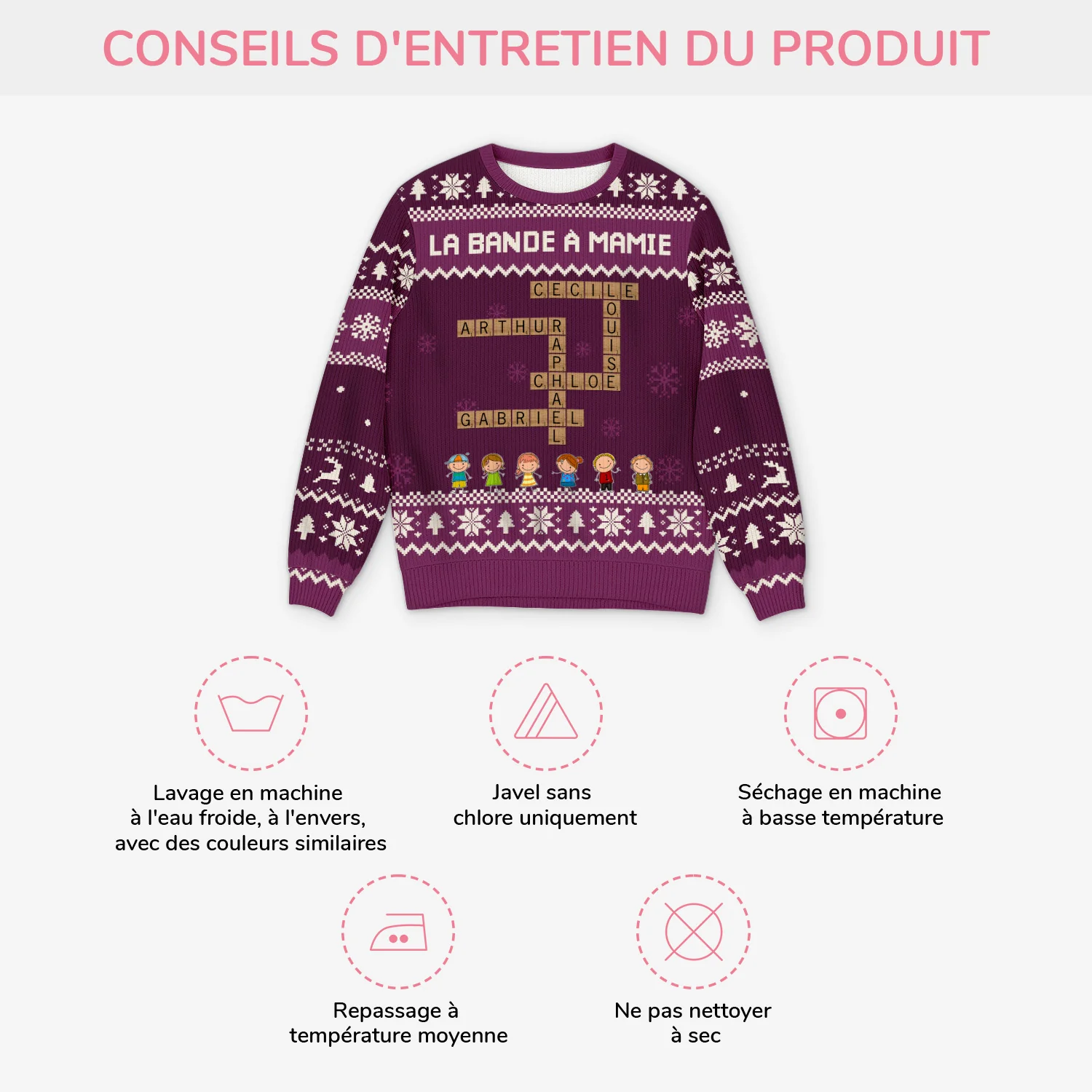 Pull Moche De Noël Personnalisé - La Petite Bande À Mamie Avec Mots-Croisés - Image 4