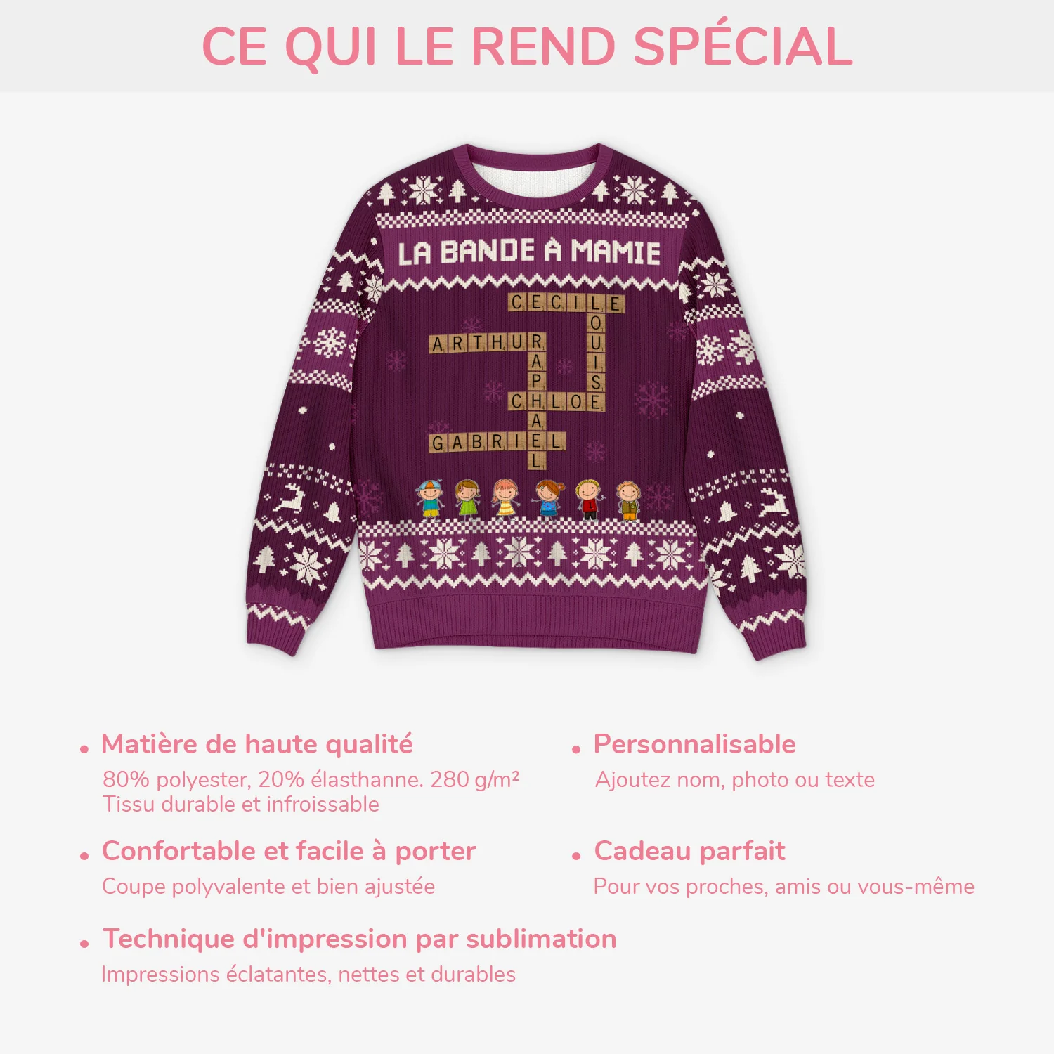 Pull Moche De Noël Personnalisé - La Petite Bande À Mamie Avec Mots-Croisés - Image 5