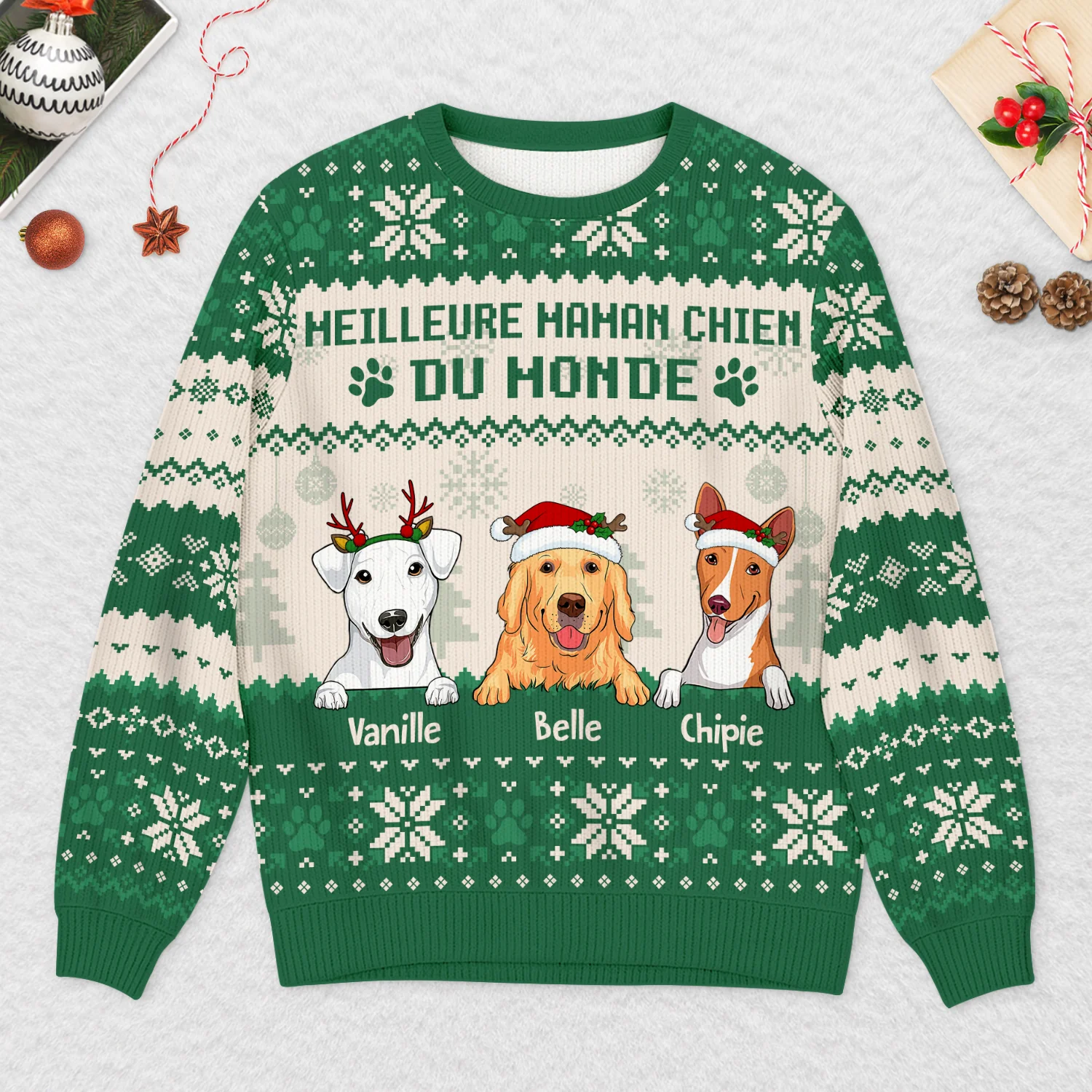 Pull Moche Noël Personnalisé - La Vie Est Meilleure Avec Des Chiens - Image 2