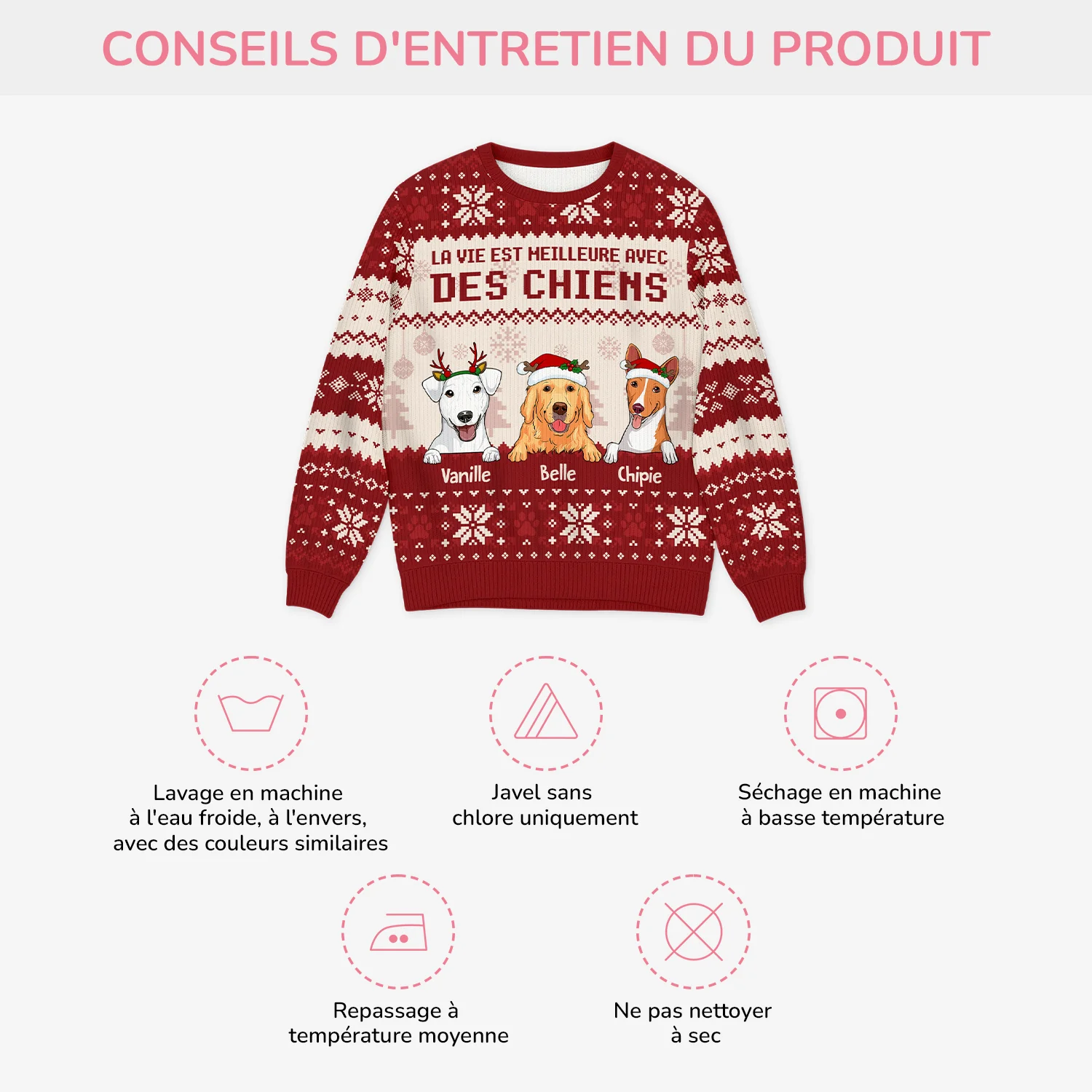 Pull Moche Noël Personnalisé - La Vie Est Meilleure Avec Des Chiens - Image 4