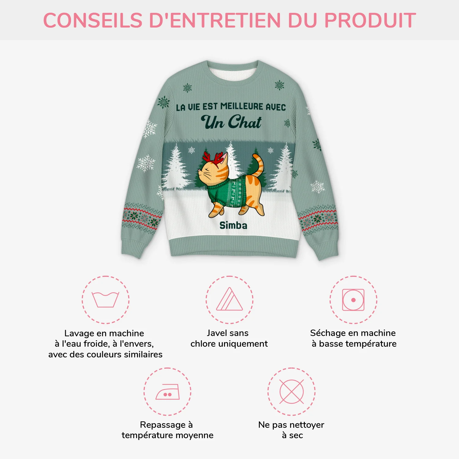 Pull Moche Noël Personnalisé - La Vie Est Meilleure Avec Un Chat - Image 4