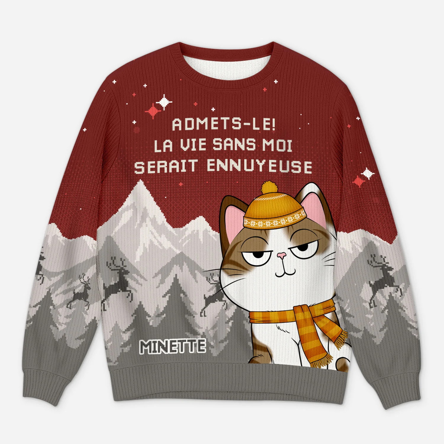 Pull Moche Noël personnalisé – La vie serait ennuyeuse sans mon chat