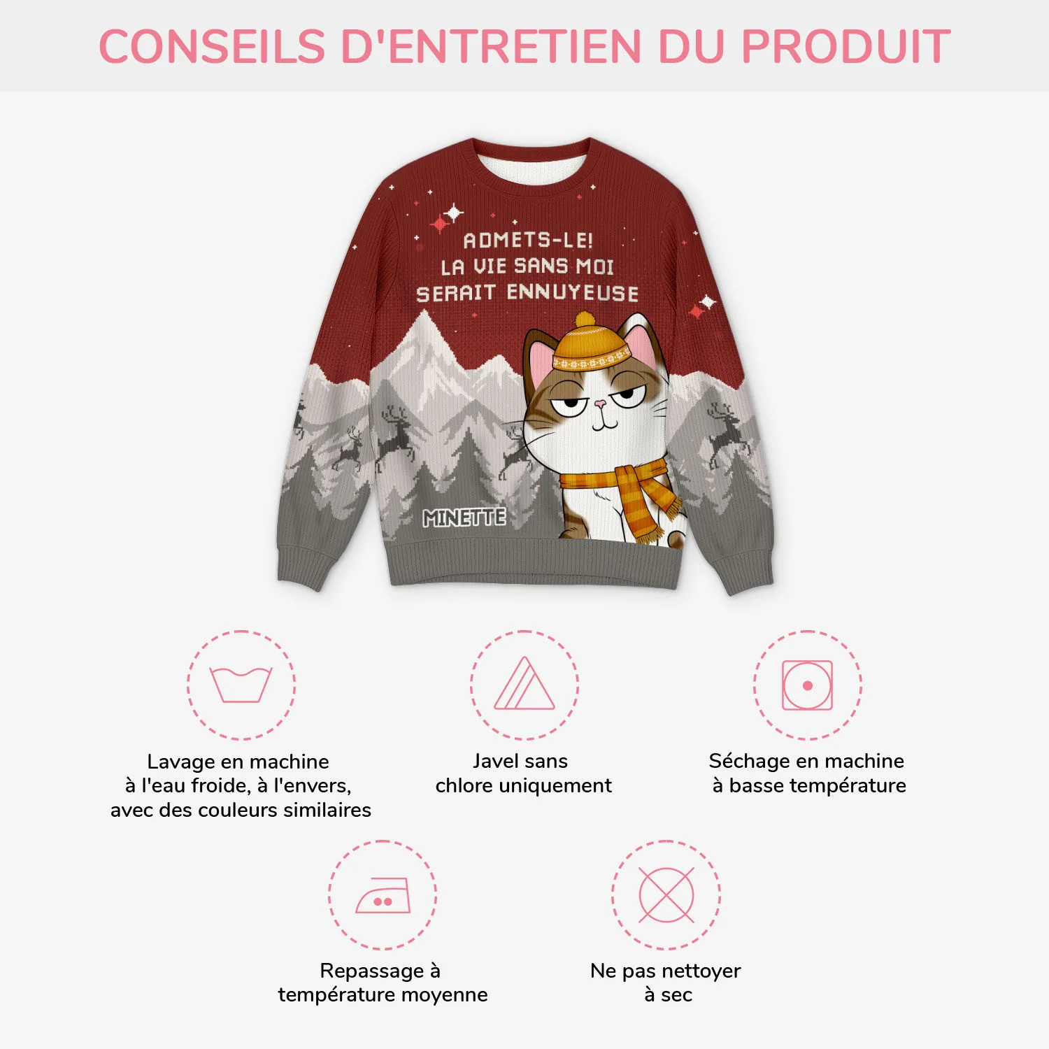 Pull Moche Noël personnalisé – La vie serait ennuyeuse sans mon chat - Image 4
