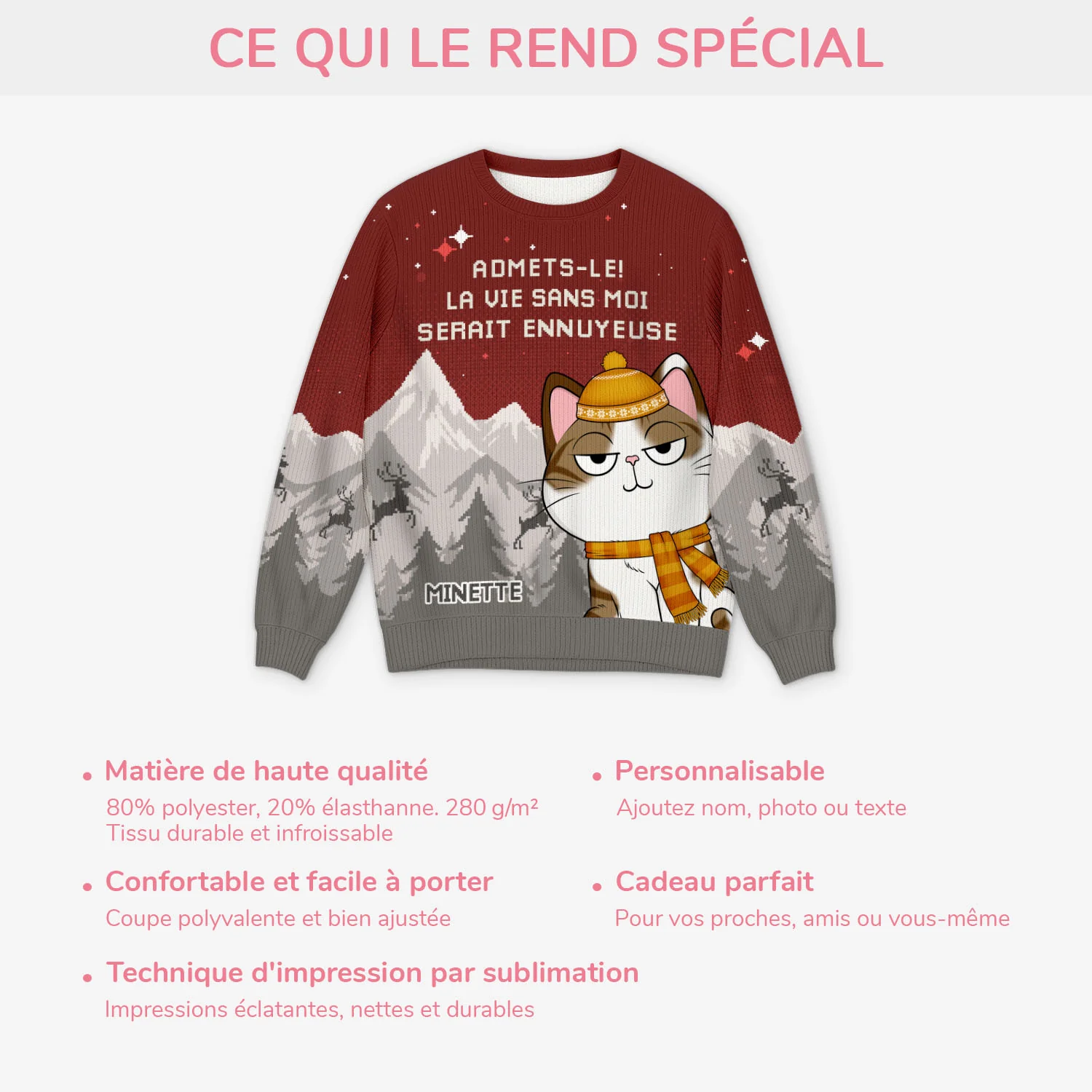 Pull Moche Noël personnalisé – La vie serait ennuyeuse sans mon chat - Image 5