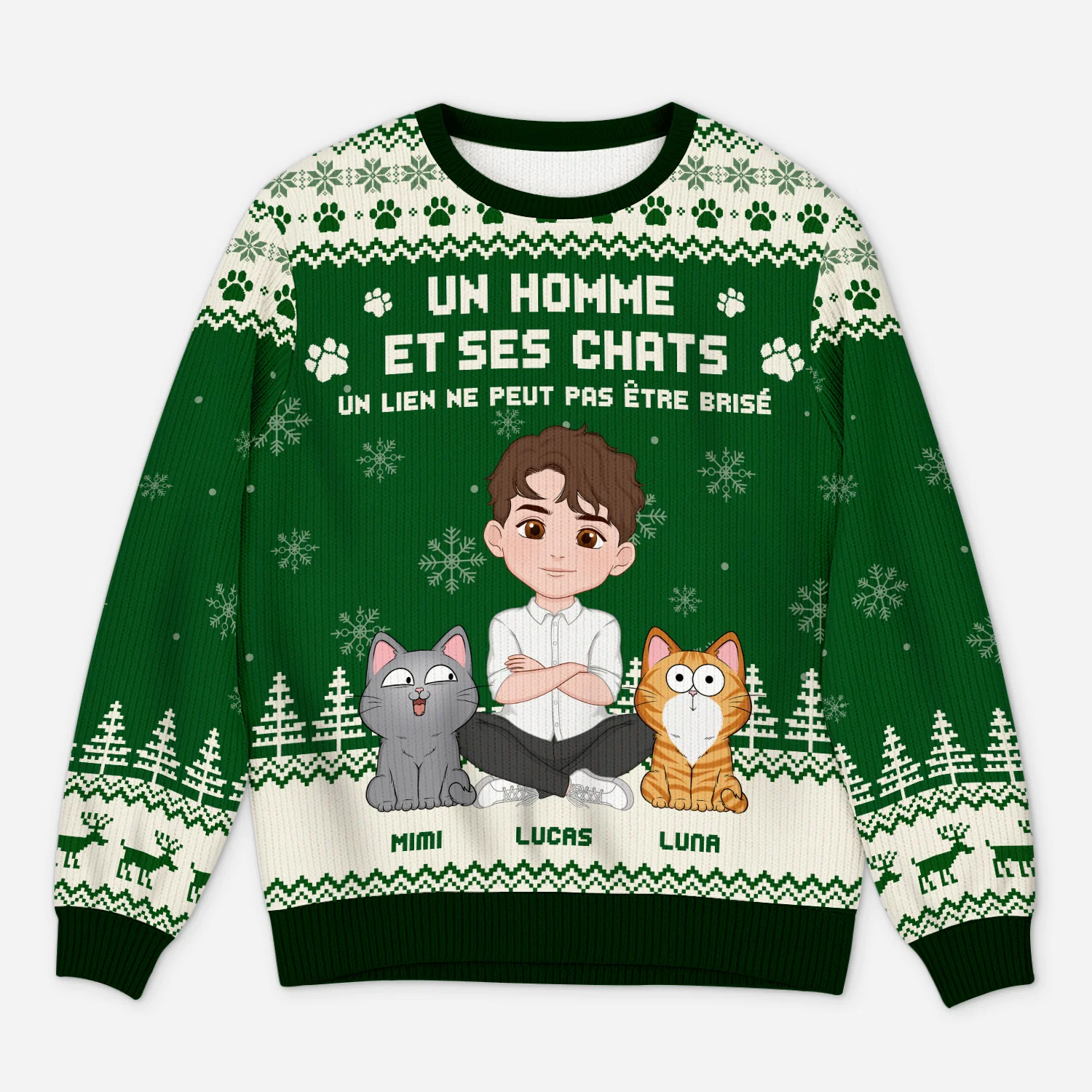 Pull Moche De Noël Personnalisé - Le Lien Entre Une Fille Et Son Chat