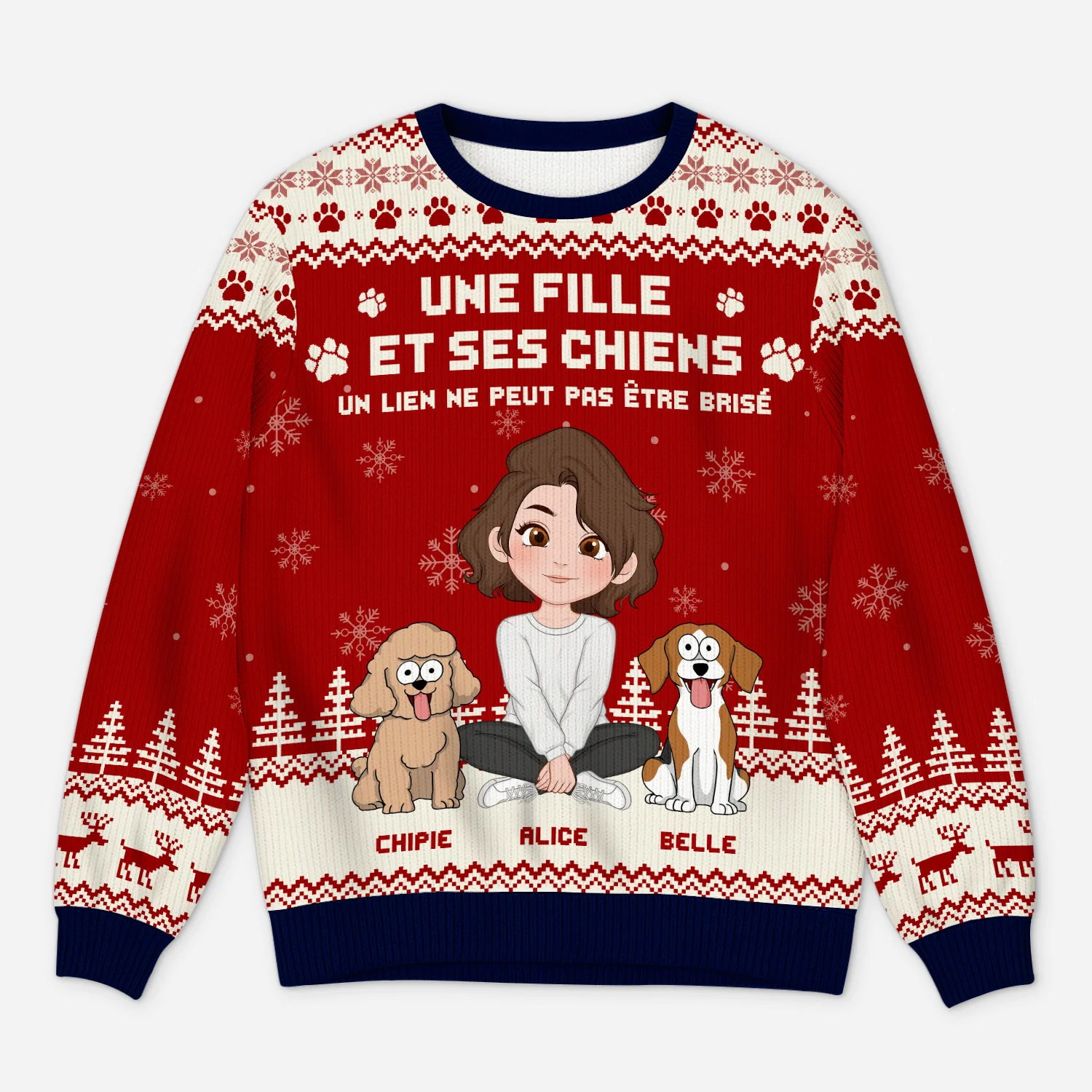 Pull De Noël Personnalisé Animaux – Le Lien Entre Une Fille Et Son Chien