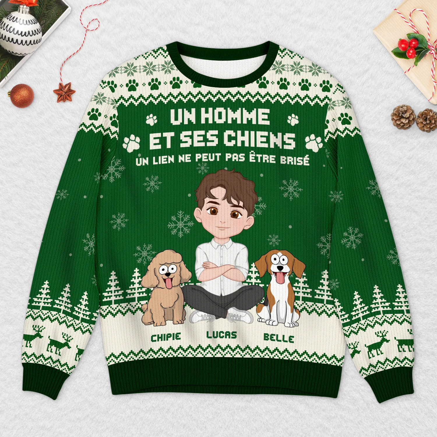 Pull De Noël Personnalisé Animaux – Le Lien Entre Une Fille Et Son Chien - Image 2