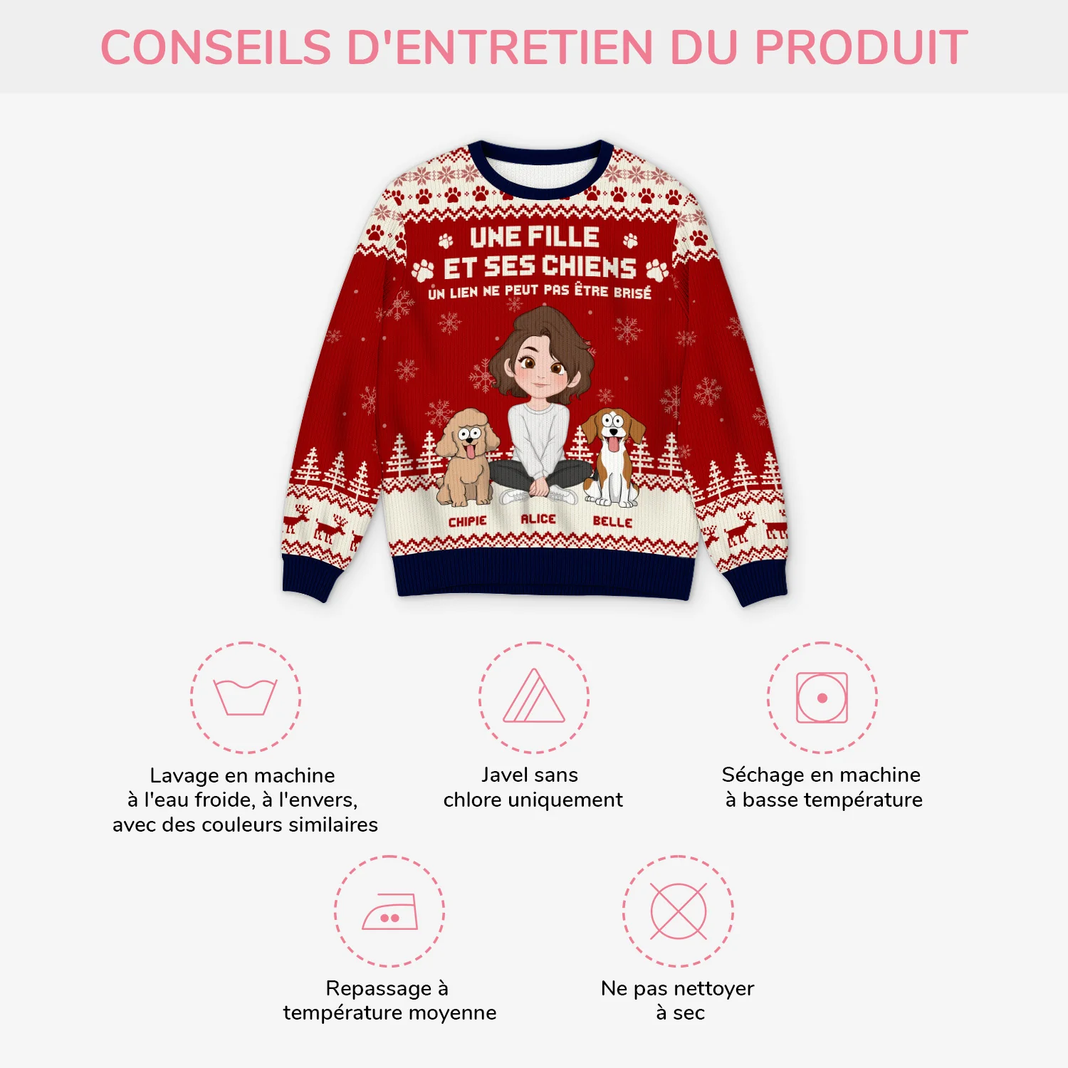 Pull De Noël Personnalisé Animaux – Le Lien Entre Une Fille Et Son Chien - Image 4