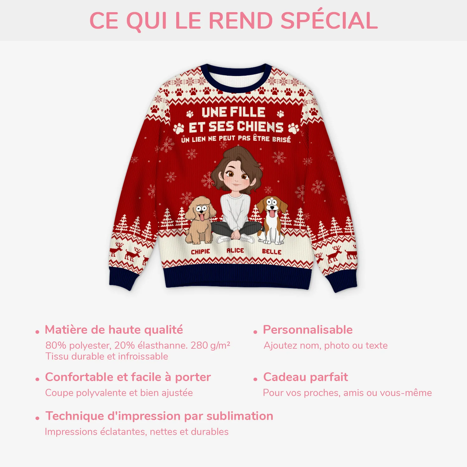 Pull De Noël Personnalisé Animaux – Le Lien Entre Une Fille Et Son Chien - Image 5