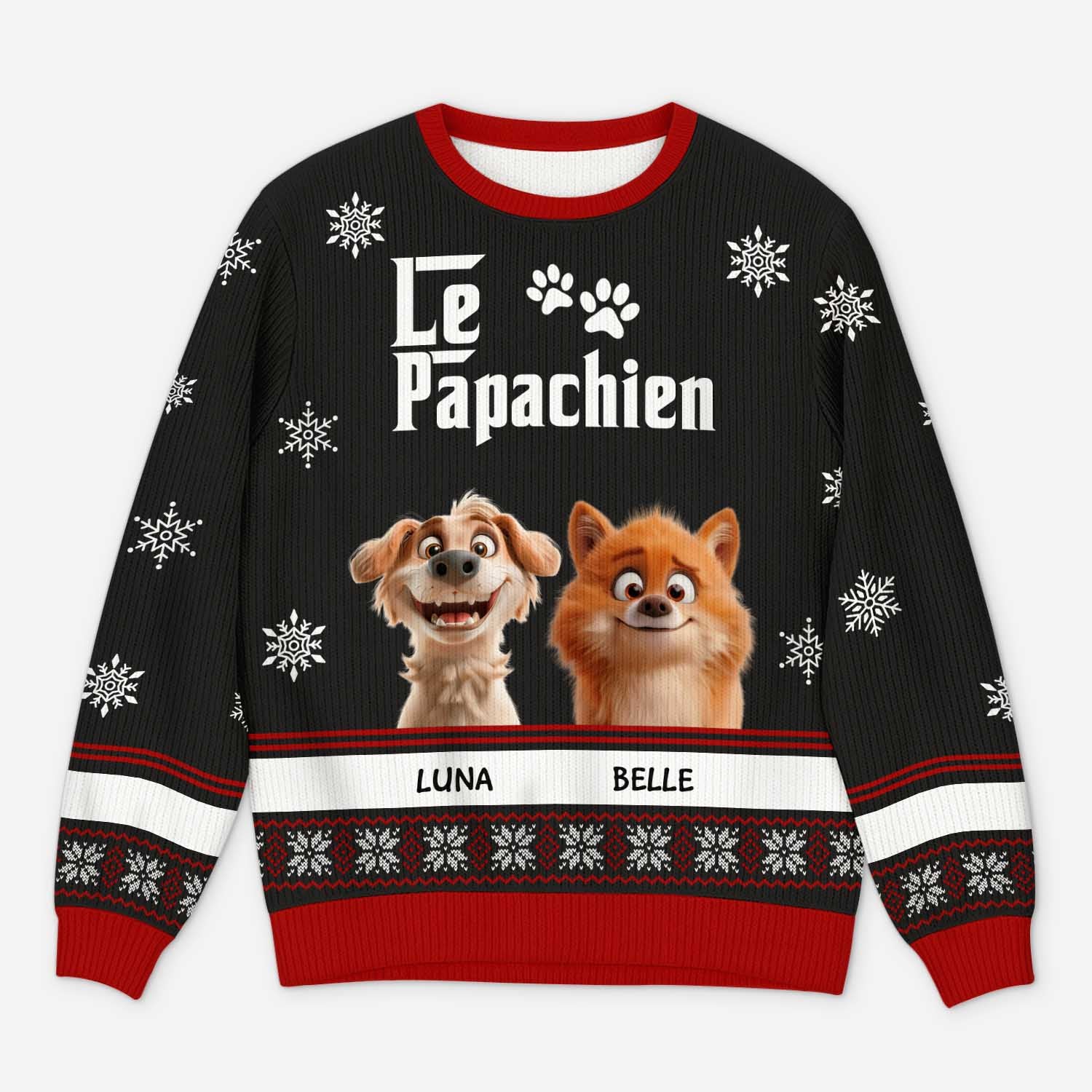 Pull moche de Noël personnalisé – Le papa chien