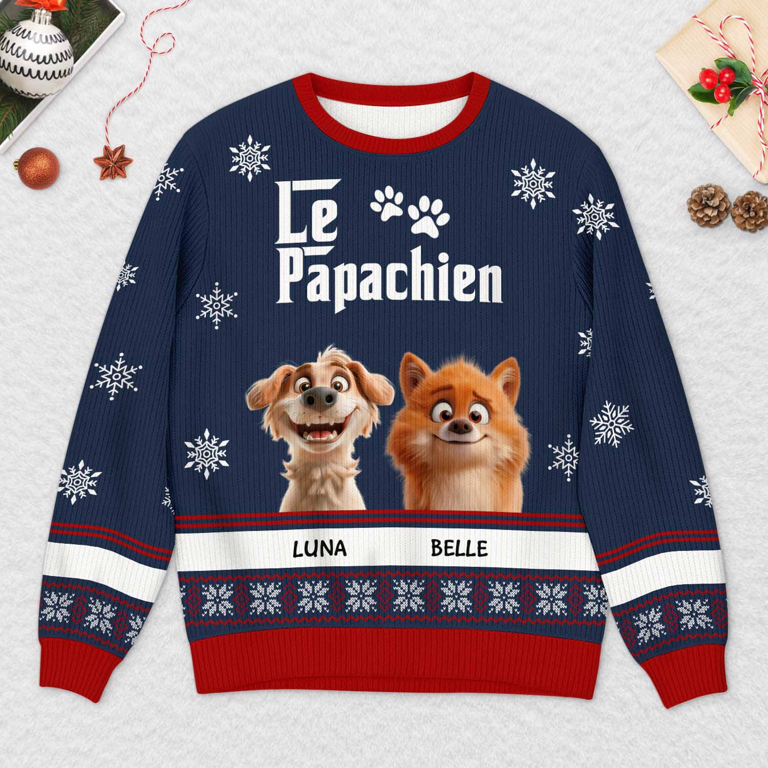 Pull moche de Noël personnalisé – Le papa chien - Image 2