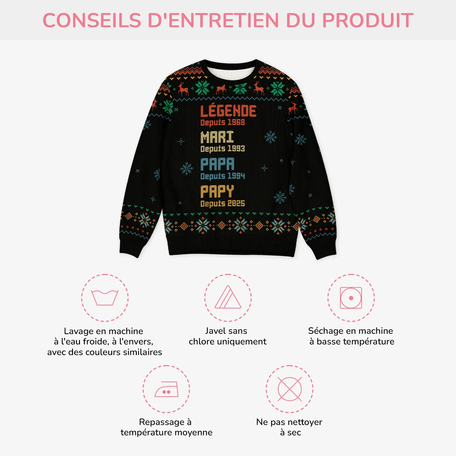 Pull Moche de Noël Personnalisé - Légende Papa Papy - Image 4