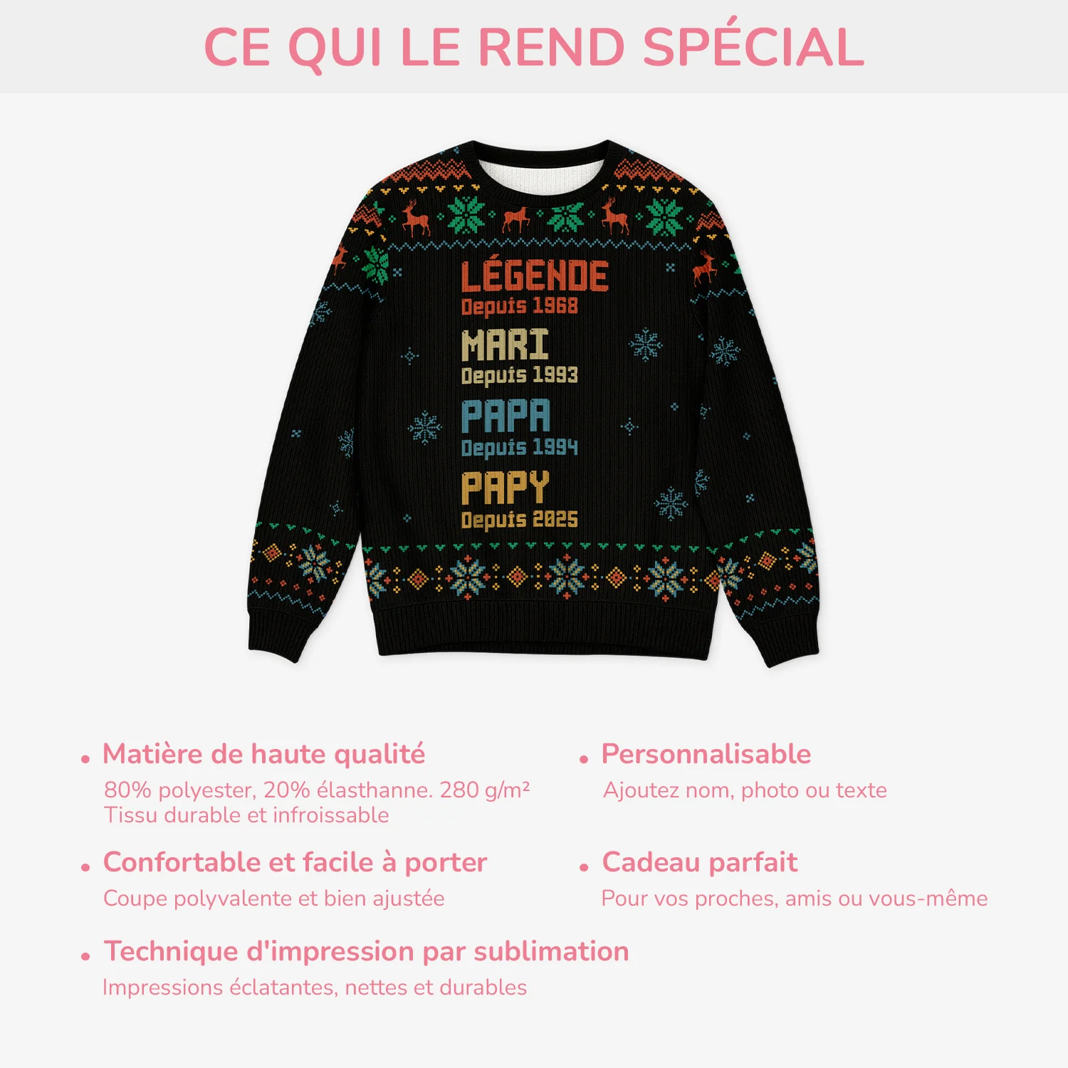 Pull Moche de Noël Personnalisé - Légende Papa Papy - Image 5