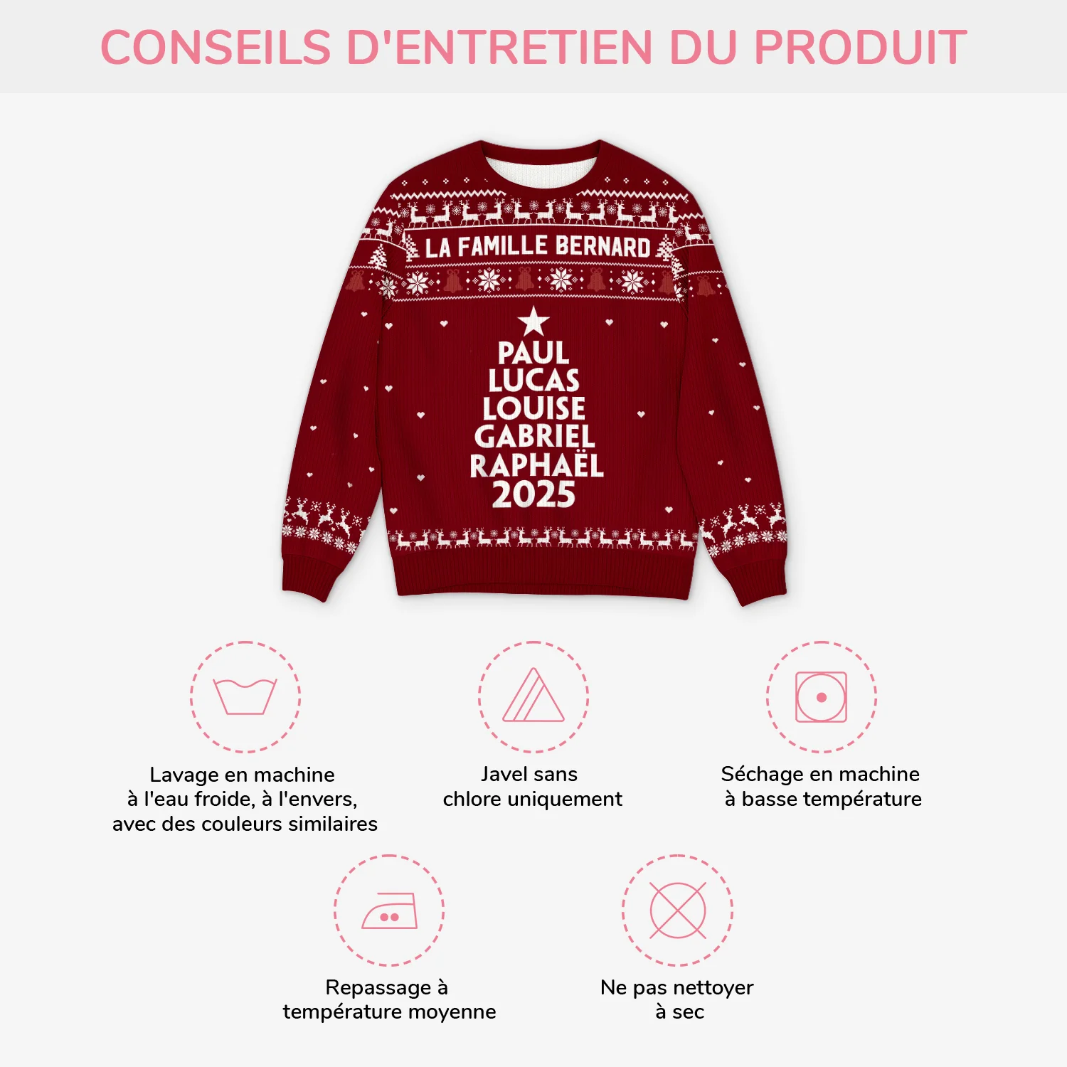 Pull Moche Noël Personnalisé - Les Membres de la Famille - Image 4