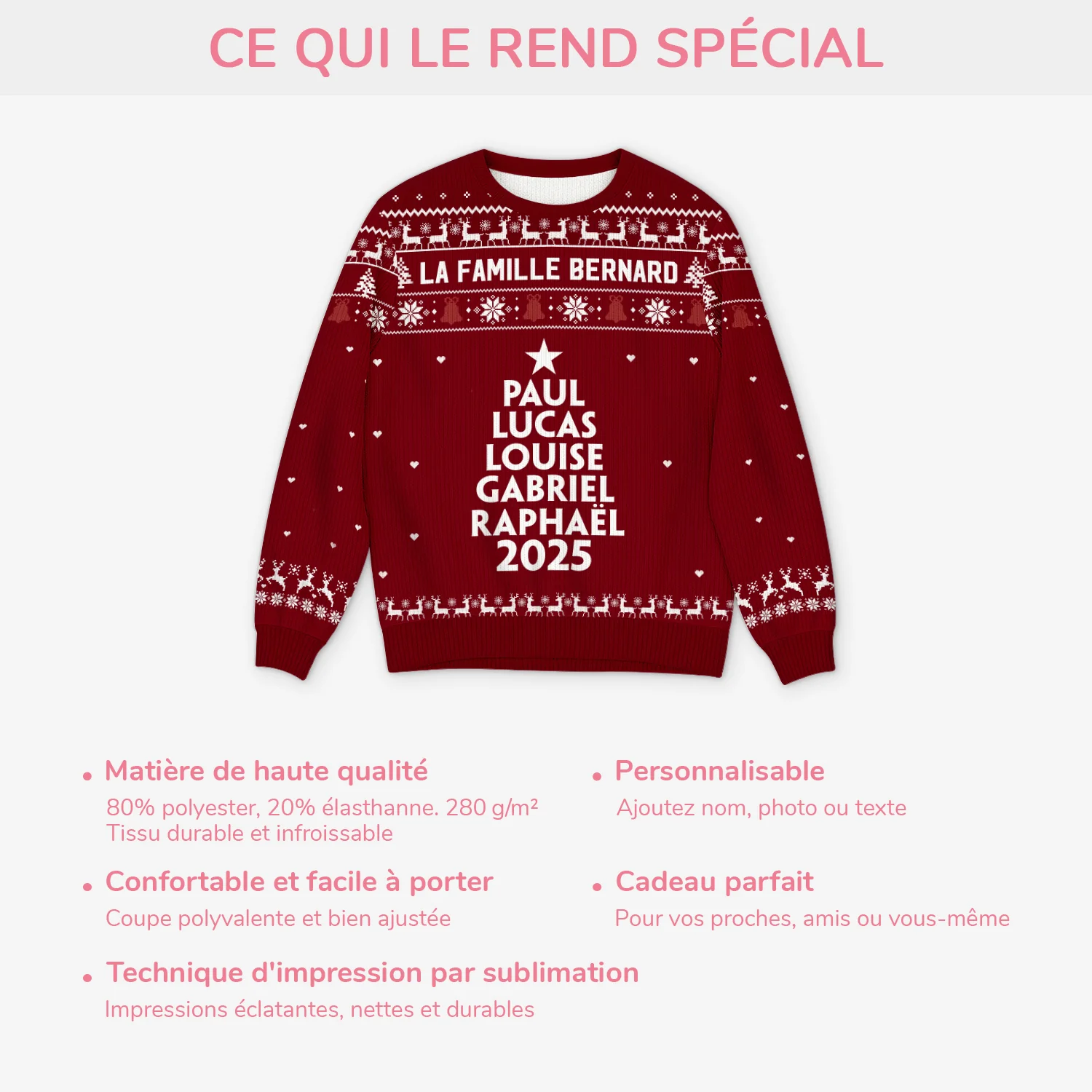 Pull Moche Noël Personnalisé - Les Membres de la Famille - Image 5
