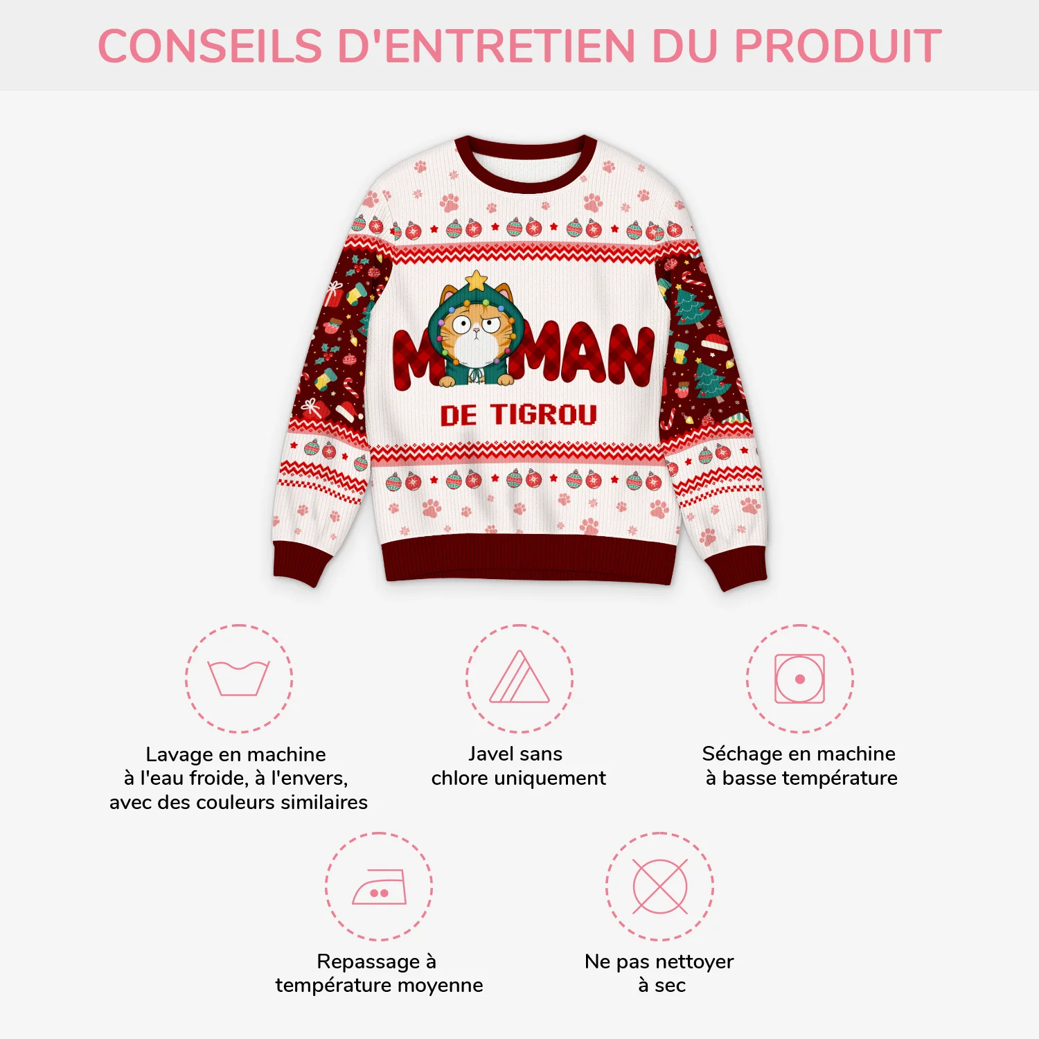 Pull de Noël personnalisé – Maman de chat - Image 4