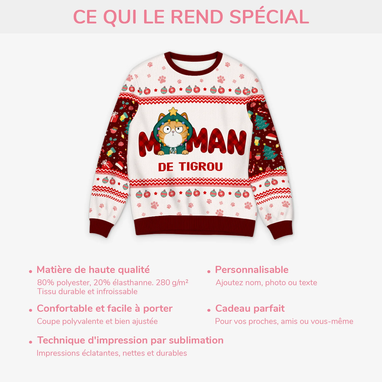 Pull de Noël personnalisé – Maman de chat - Image 5