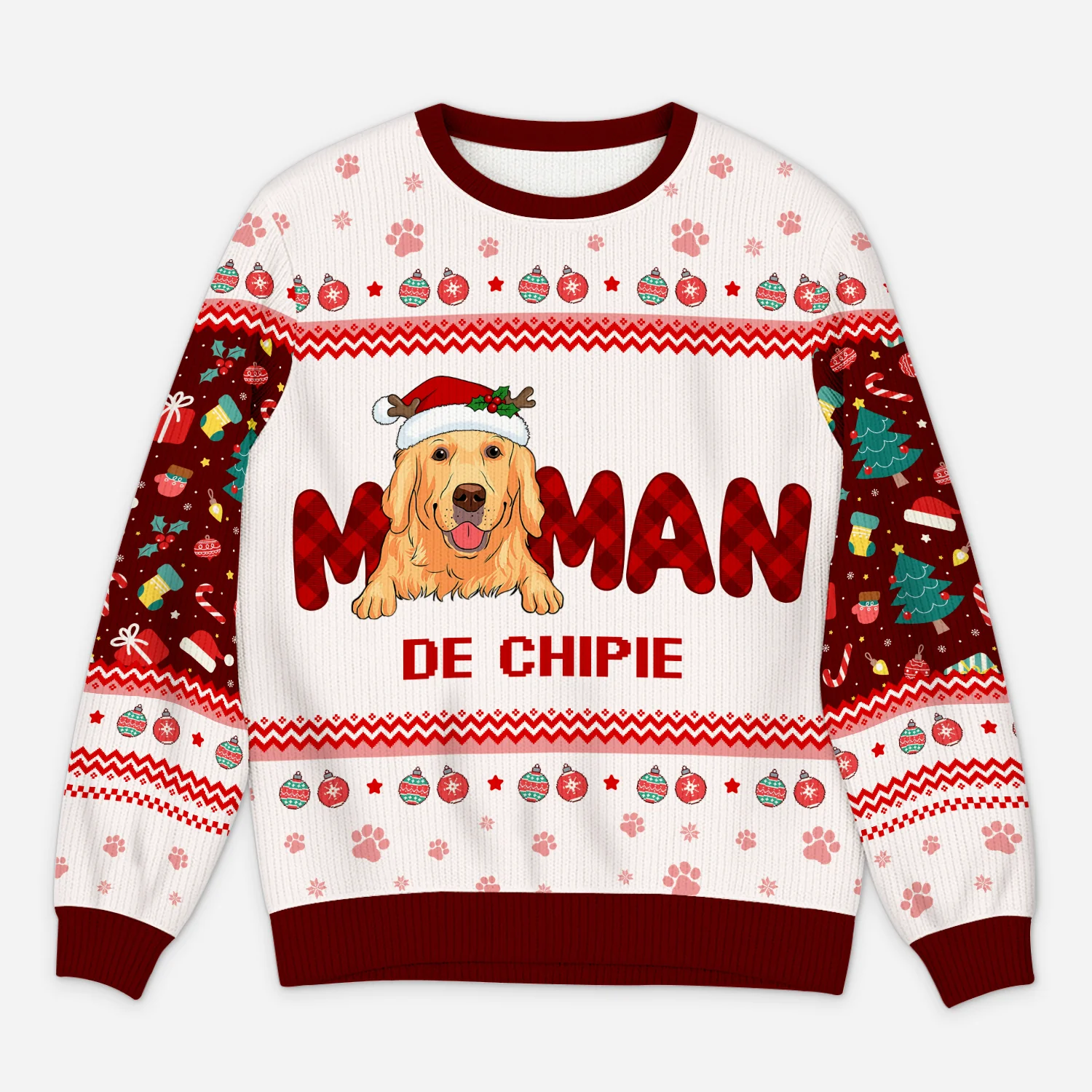 Pull moche de Noël personnalisé – Maman de chien