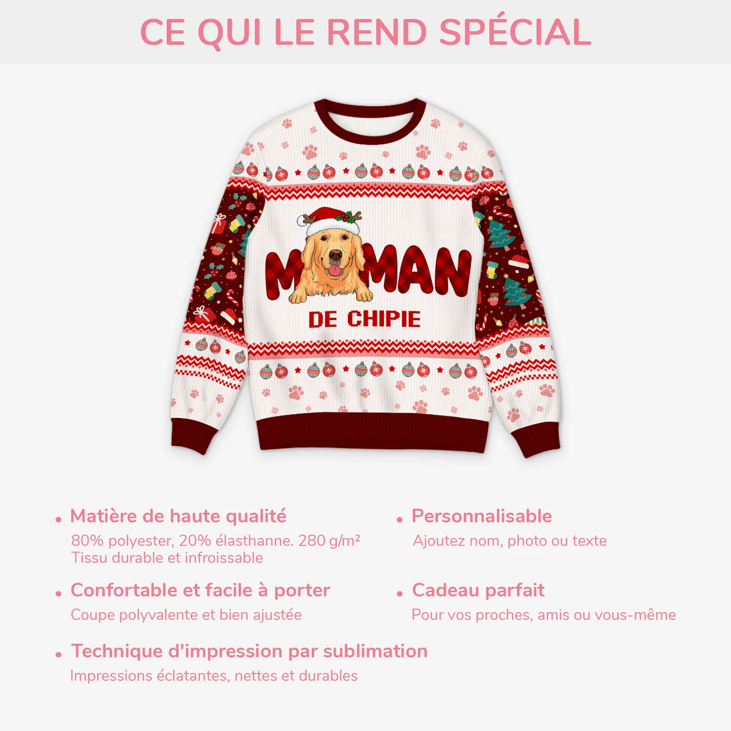 Pull moche de Noël personnalisé – Maman de chien - Image 5