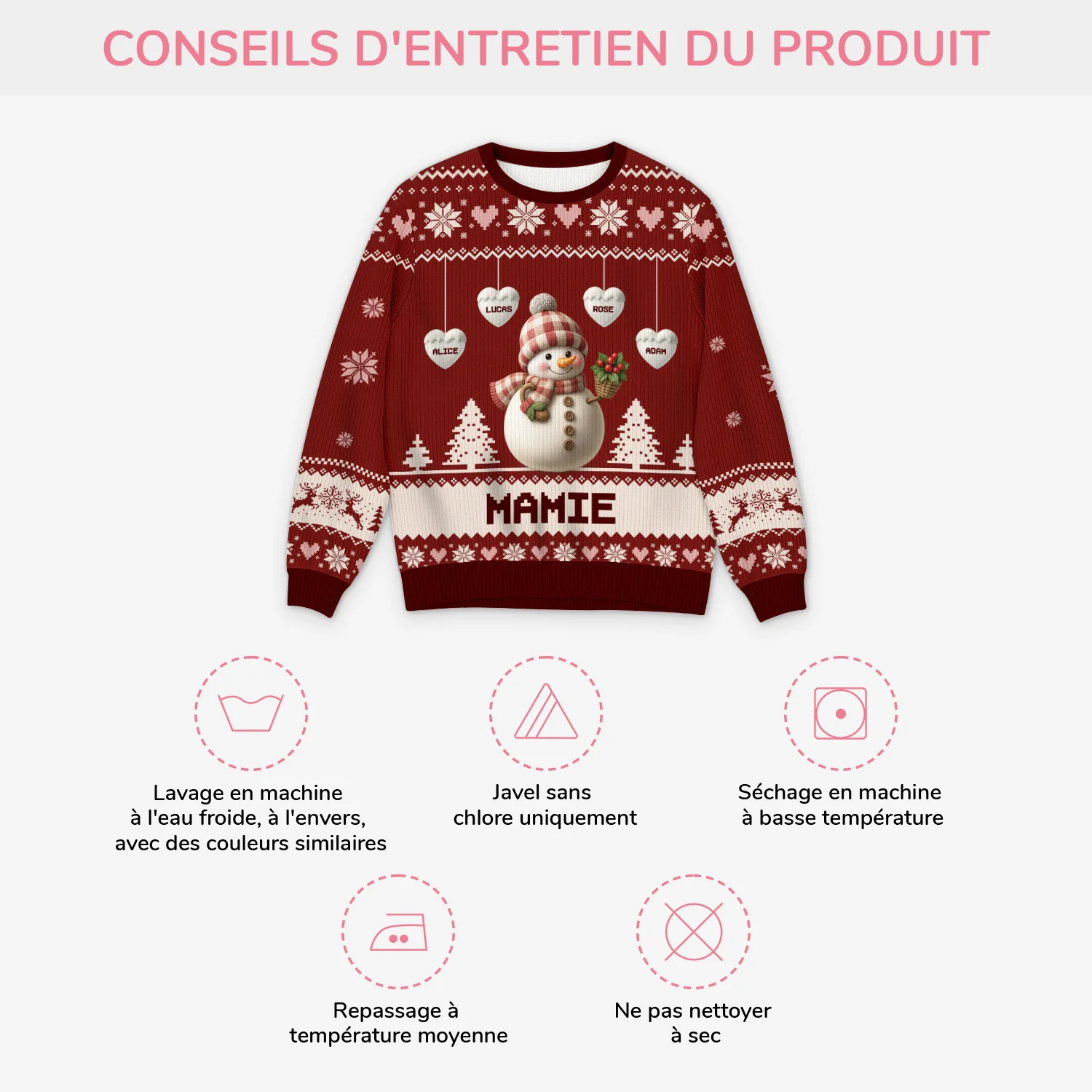 Pull Moche de Noël Femme "Mamie Bonhomme de Neige" Personnalisé - Image 4