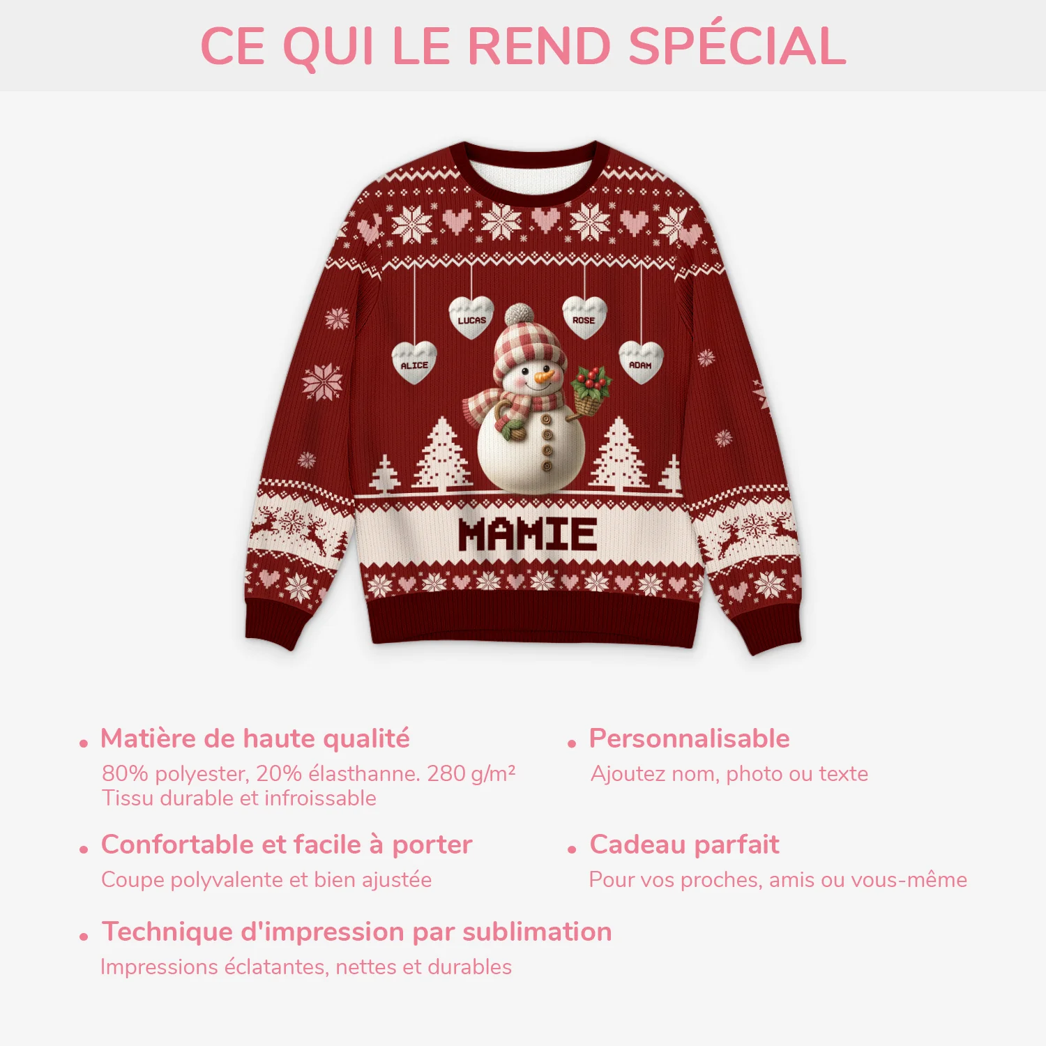 Pull Moche de Noël Femme "Mamie Bonhomme de Neige" Personnalisé - Image 5
