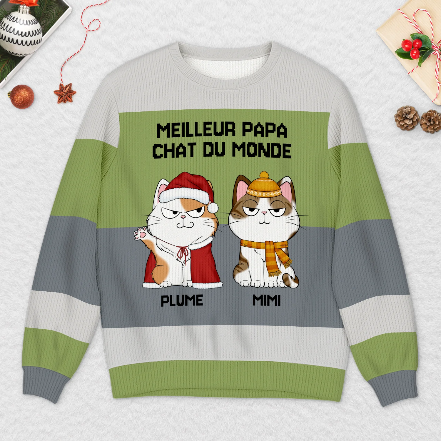 Pull de Noël Personnalisé Chat - Meilleure Maman Chat du Monde - Image 2