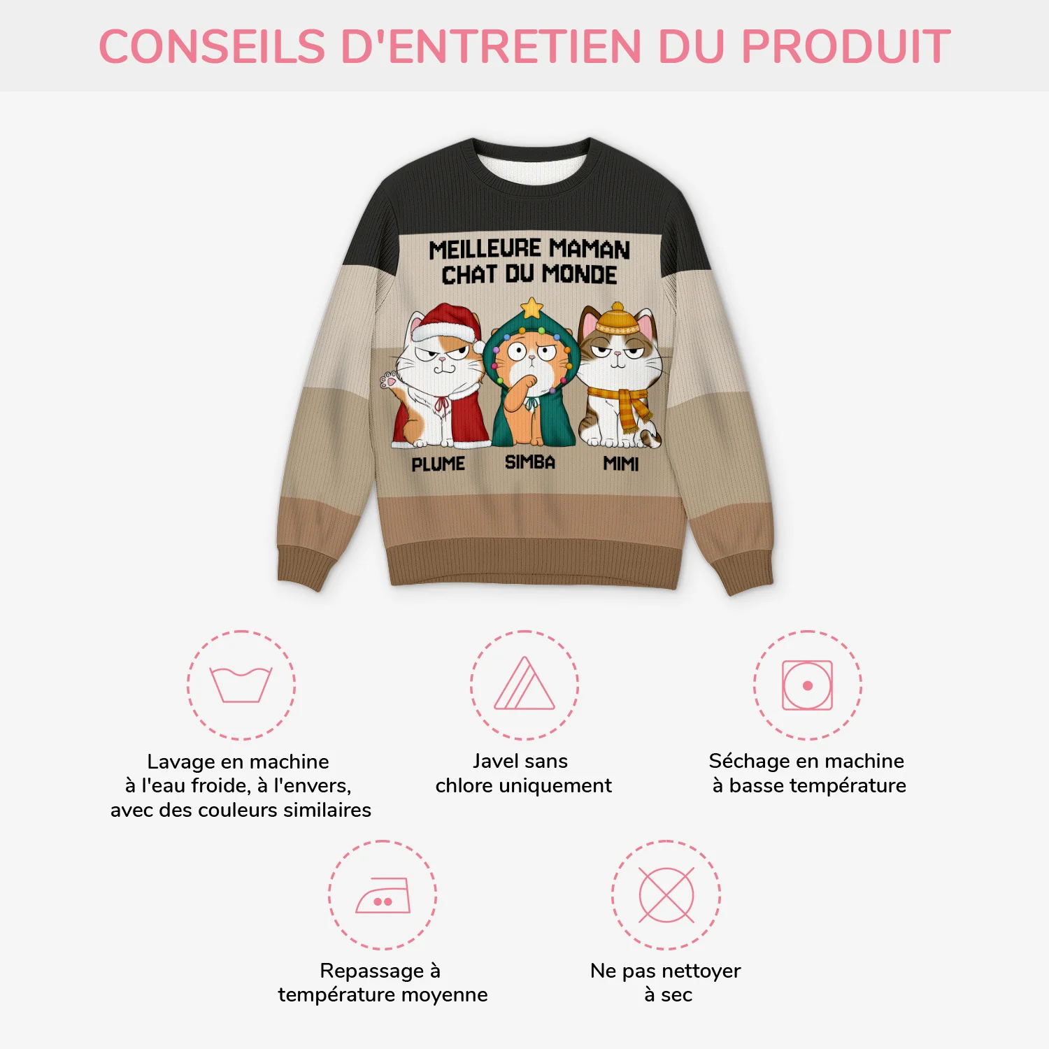 Pull de Noël Personnalisé Chat - Meilleure Maman Chat du Monde - Image 4