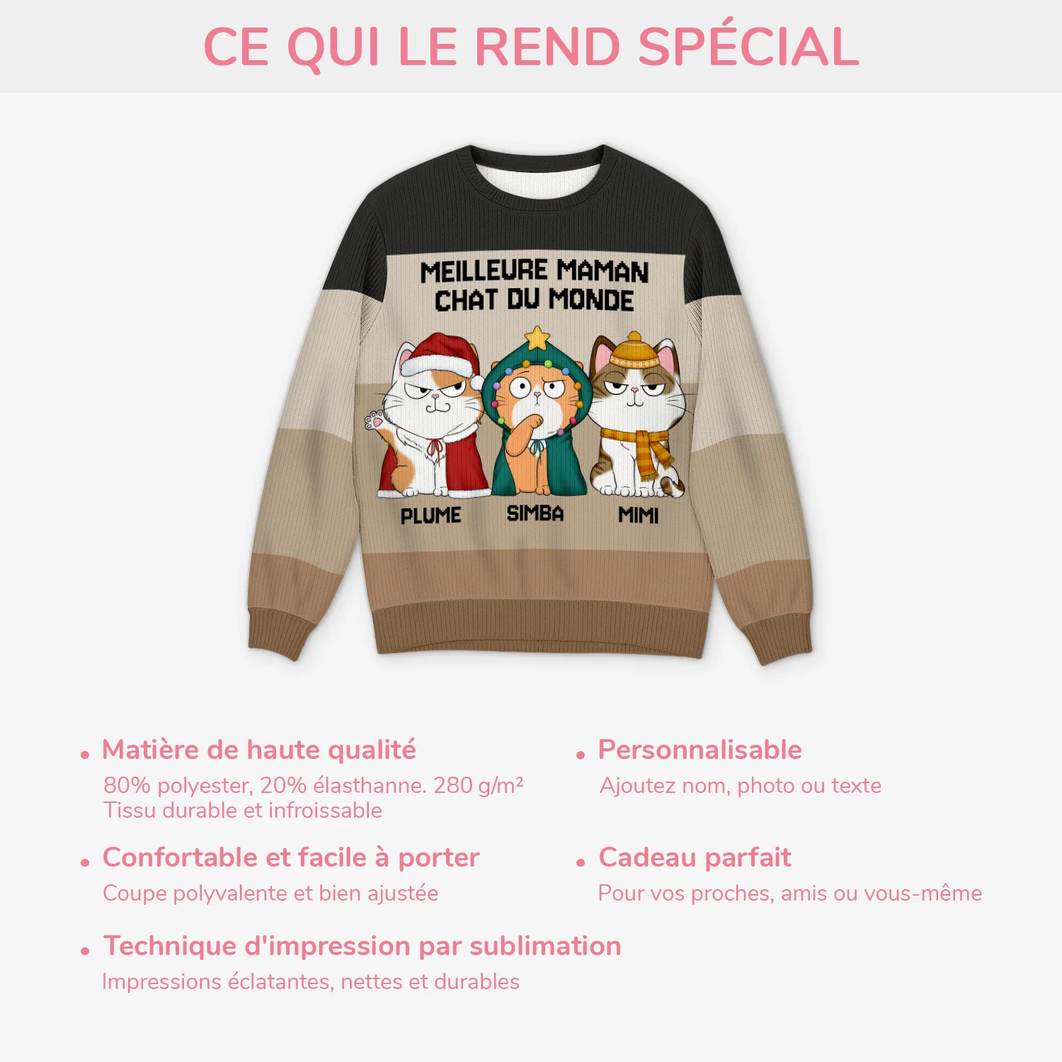 Pull de Noël Personnalisé Chat - Meilleure Maman Chat du Monde - Image 5