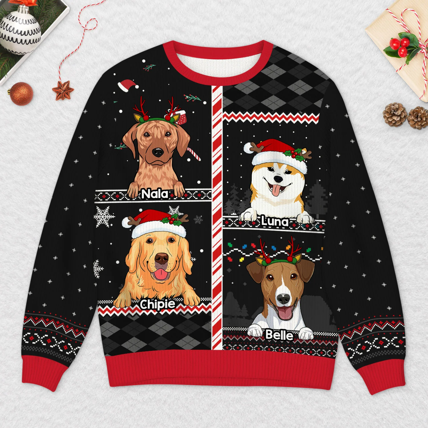 Pull Moche De Noël Personnalisé - Noël Avec Mes Chiens - Image 2