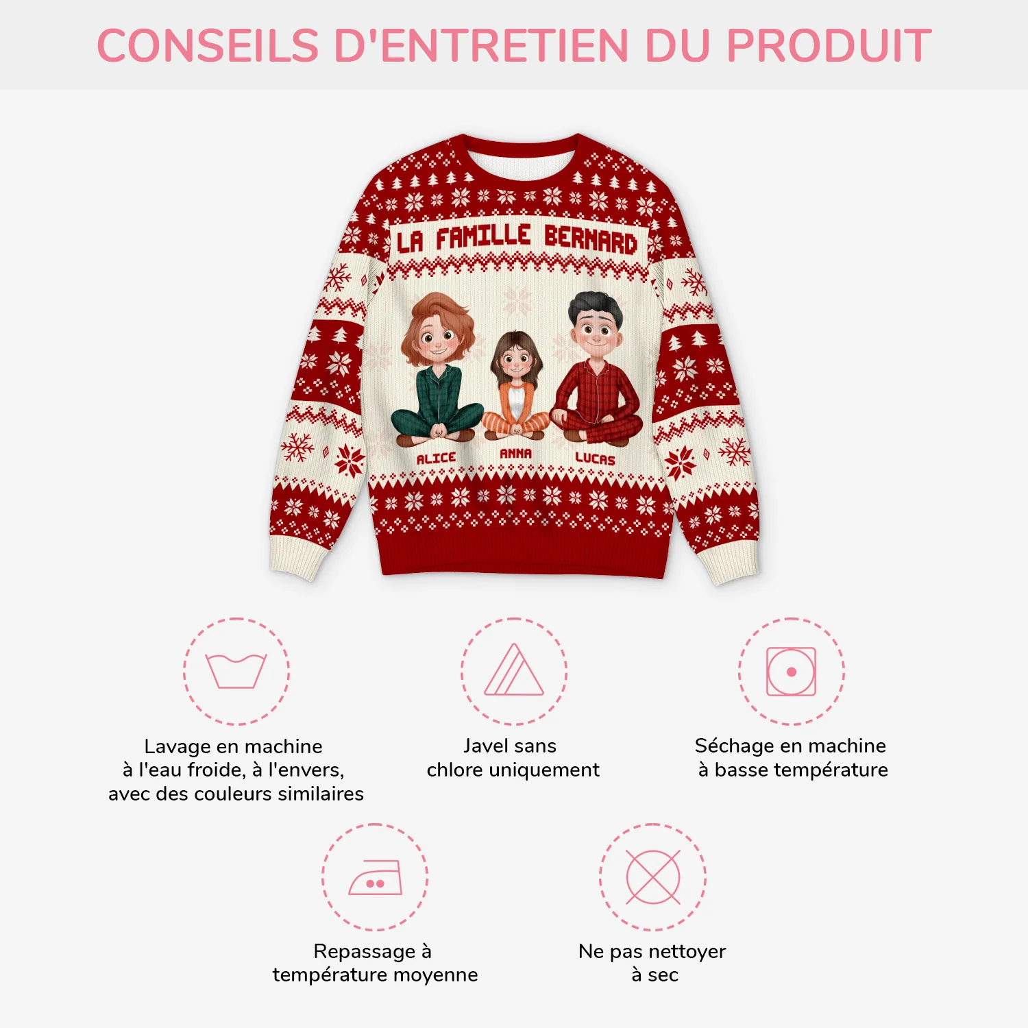 Pull Moche De Noël Personnalisé - Notre Famille - Image 4