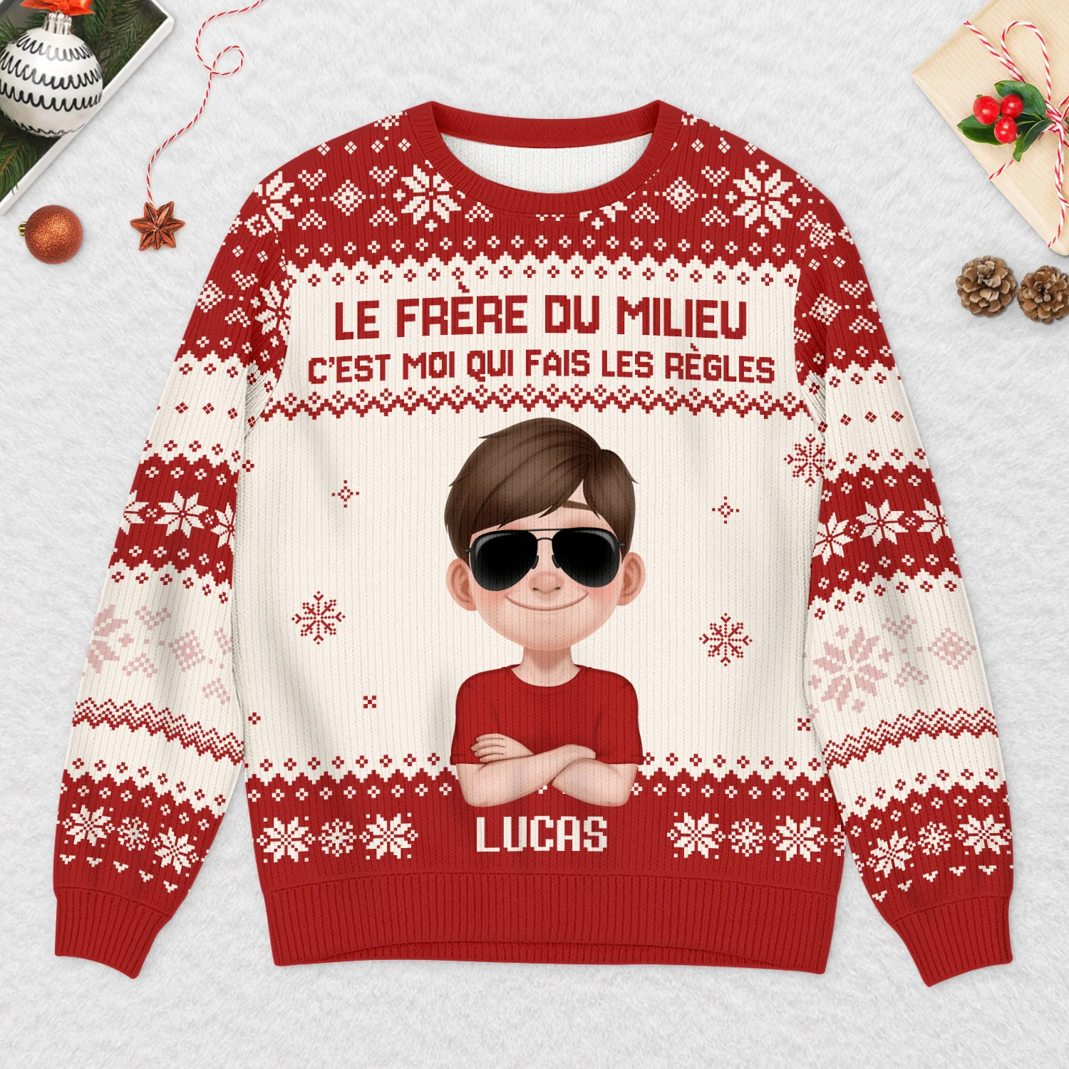 Pull Moche de Noël Personnalisé - Frère et Sœur La Petite Dernière - Image 2