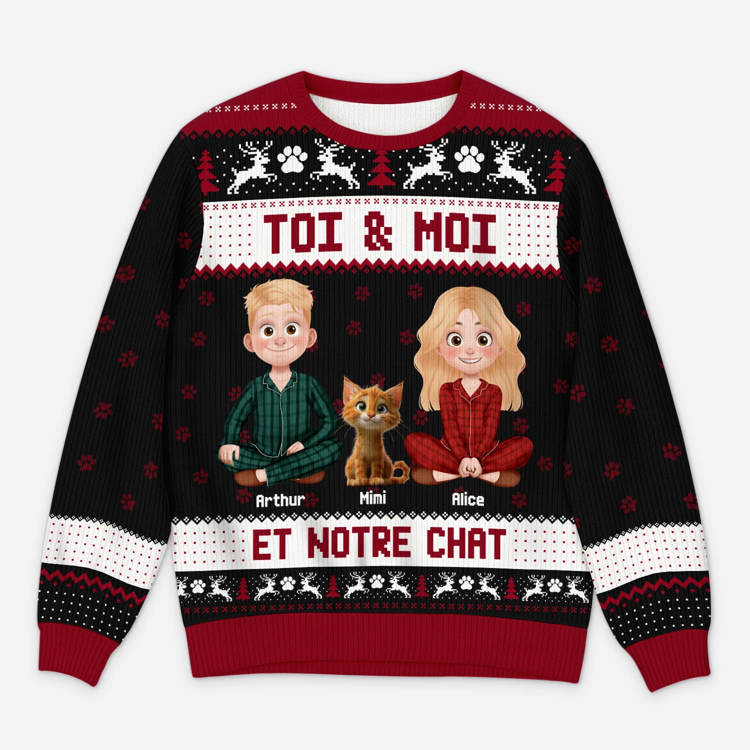 Pull Moche Personnalisé Noel -Toi, Moi et Nos Chats