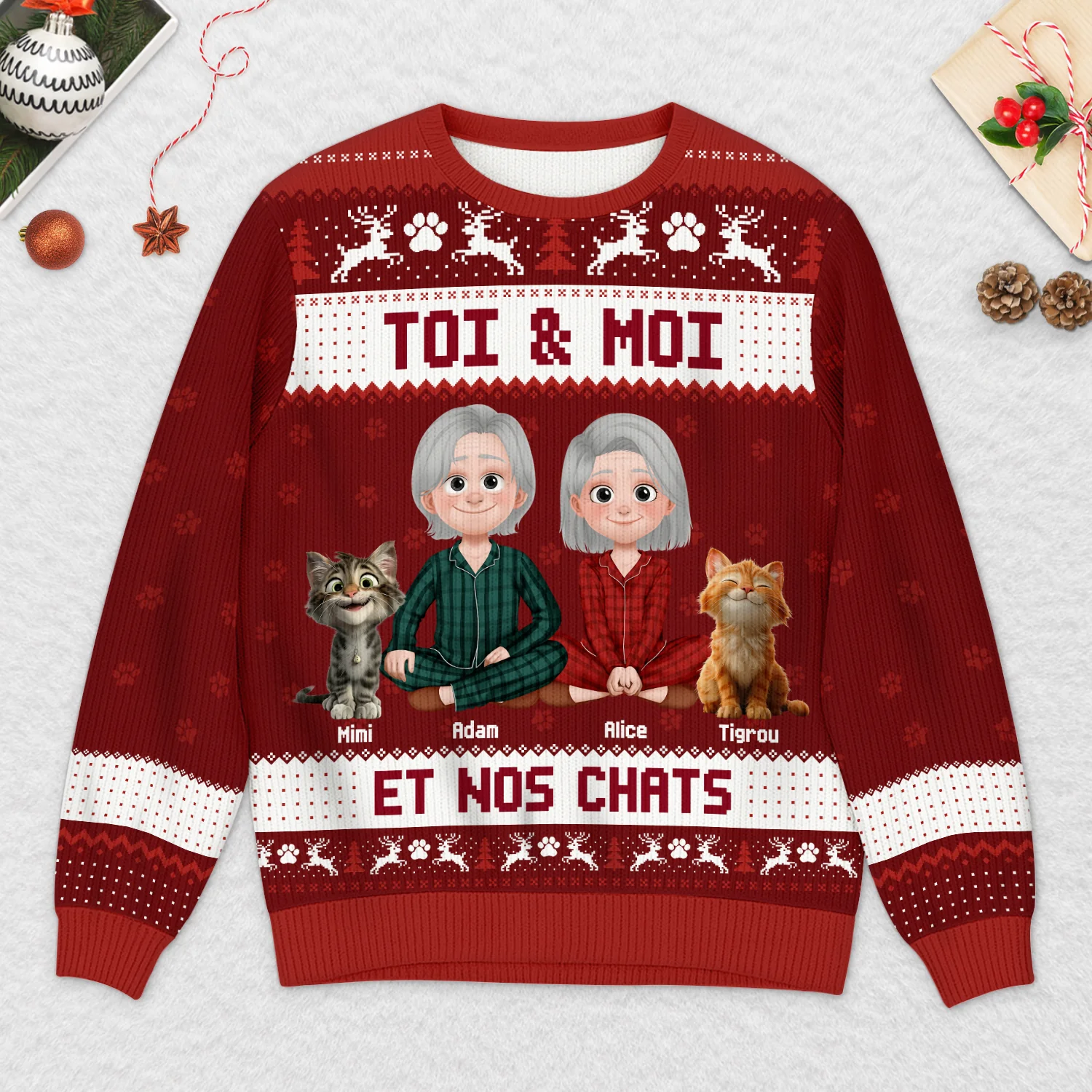 Pull Moche Personnalisé Noel -Toi, Moi et Nos Chats - Image 2