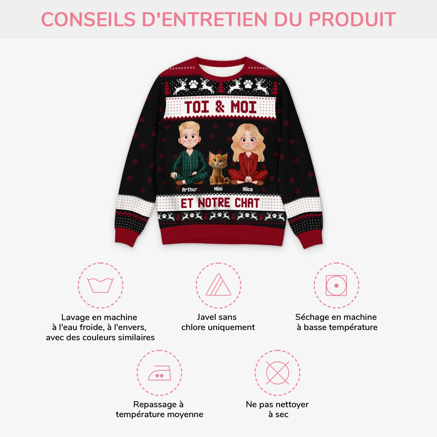 Pull Moche Personnalisé Noel -Toi, Moi et Nos Chats - Image 4