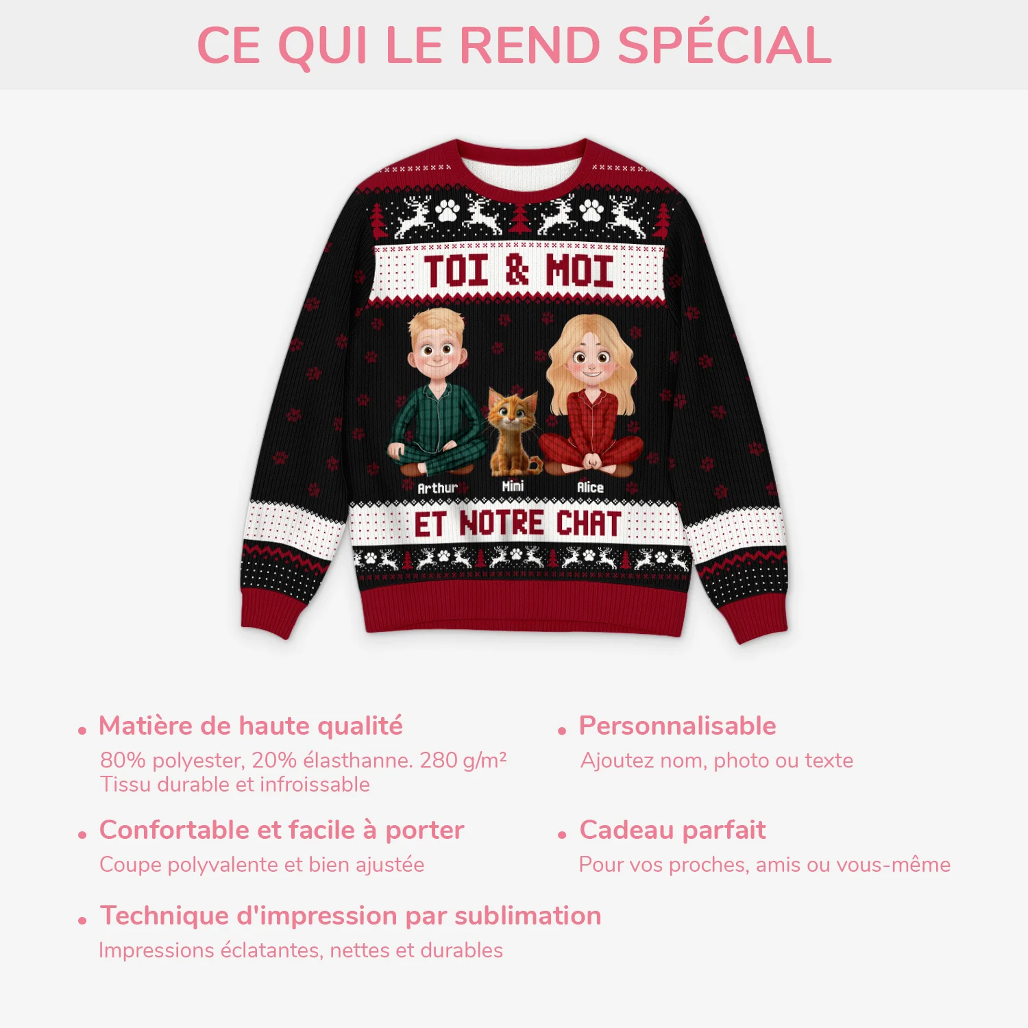 Pull Moche Personnalisé Noel -Toi, Moi et Nos Chats - Image 5