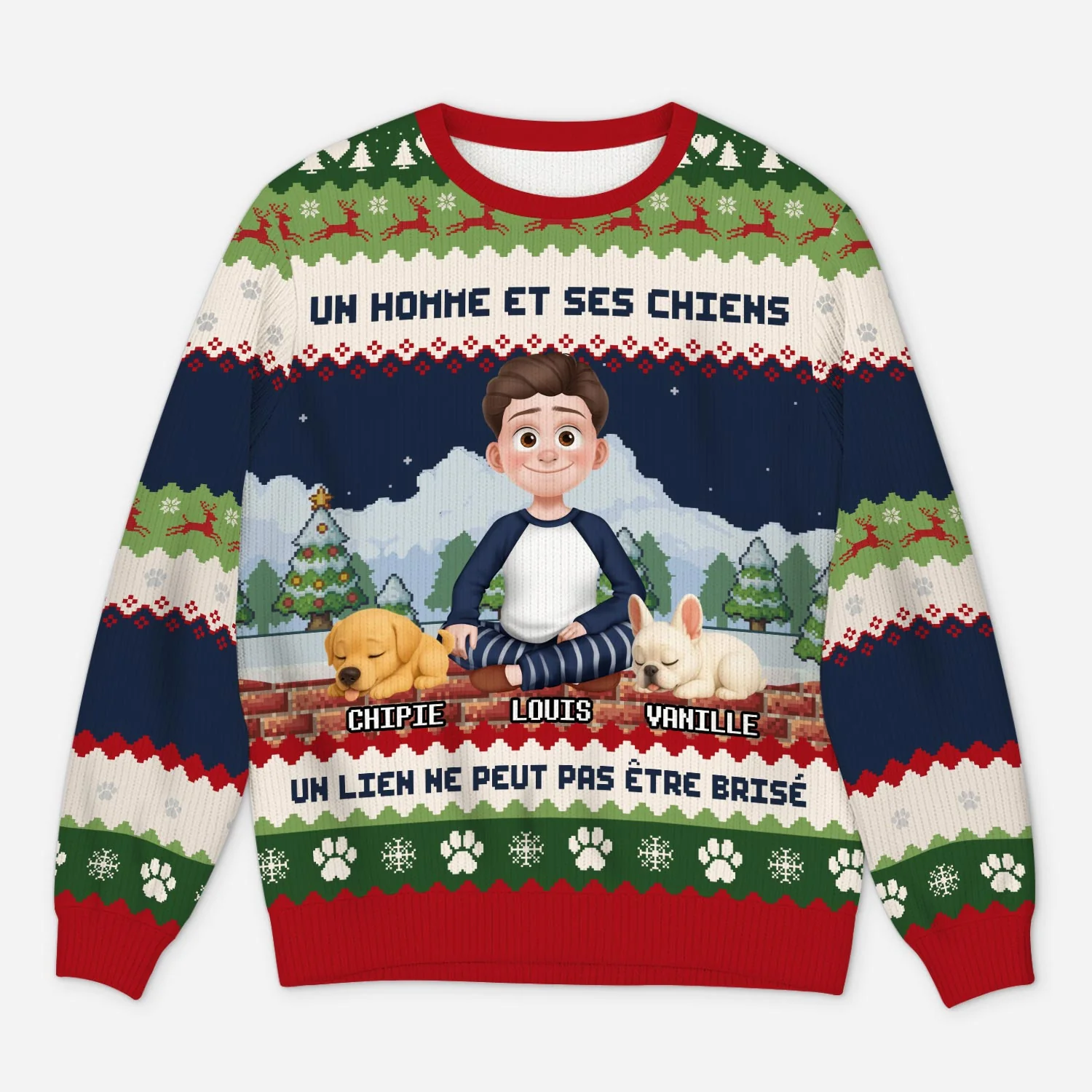 Pull Moche De Noël Personnalisé - Un Homme Et Son Chien