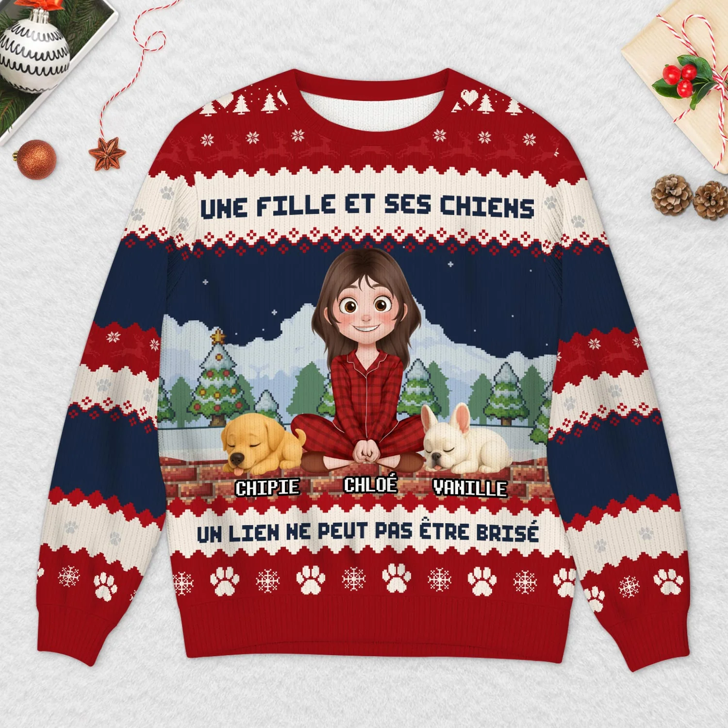 Pull Moche De Noël Personnalisé - Un Homme Et Son Chien - Image 2