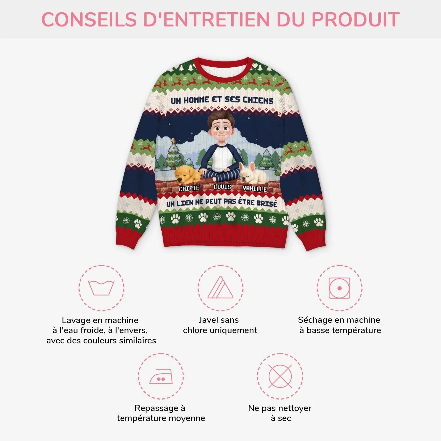 Pull Moche De Noël Personnalisé - Un Homme Et Son Chien - Image 4