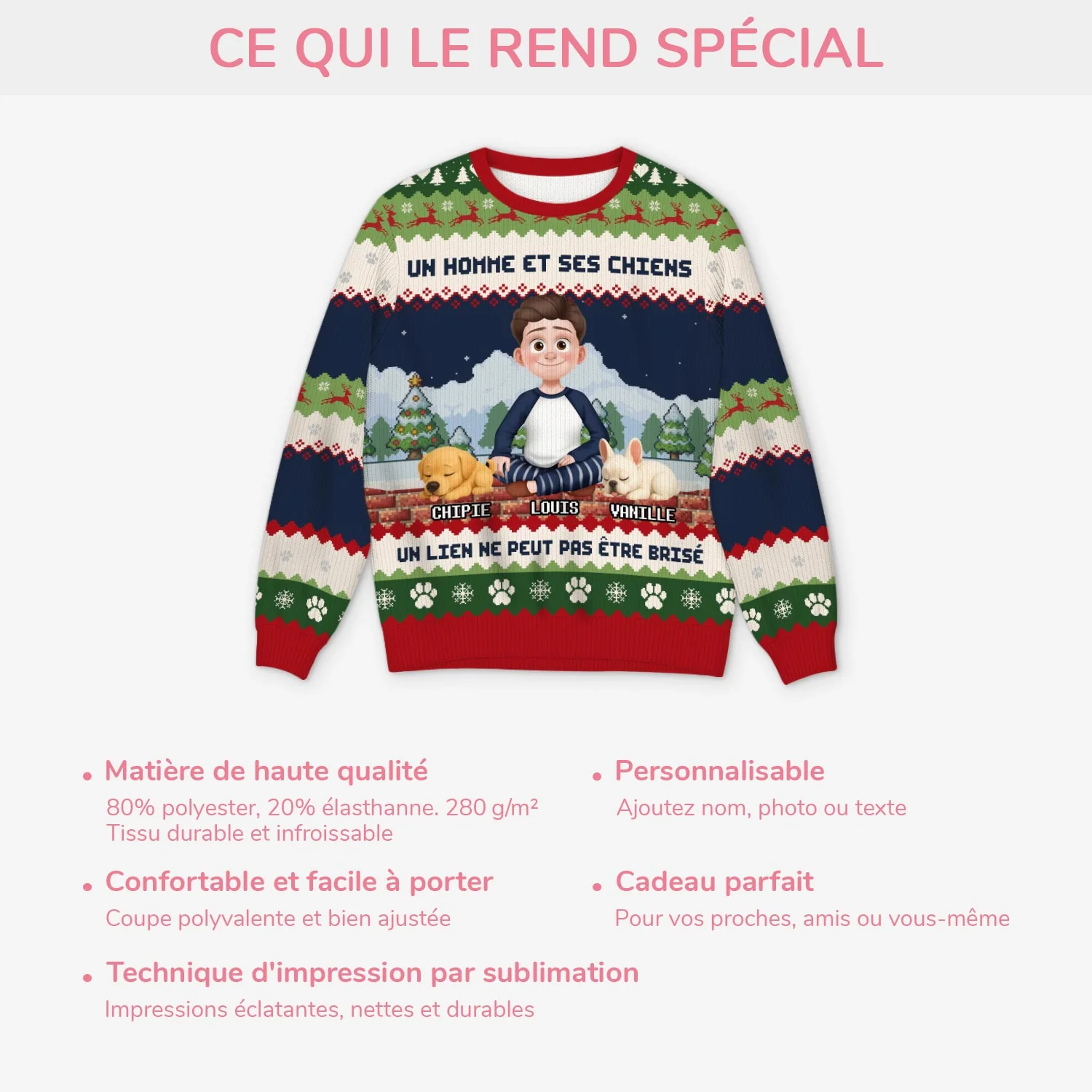 Pull Moche De Noël Personnalisé - Un Homme Et Son Chien - Image 5