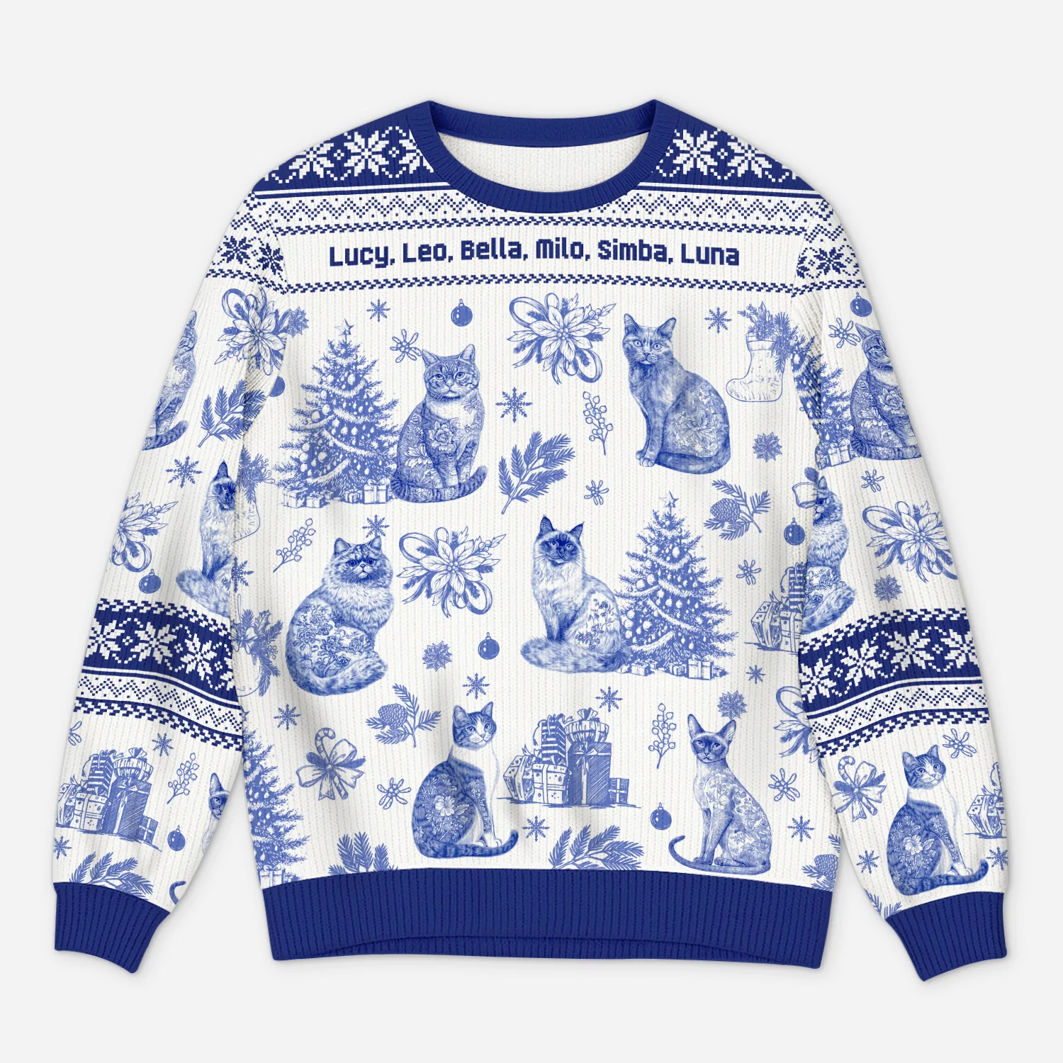 Pull Moche Personnalisé - Un Noël de Chat Style Toile Bleue
