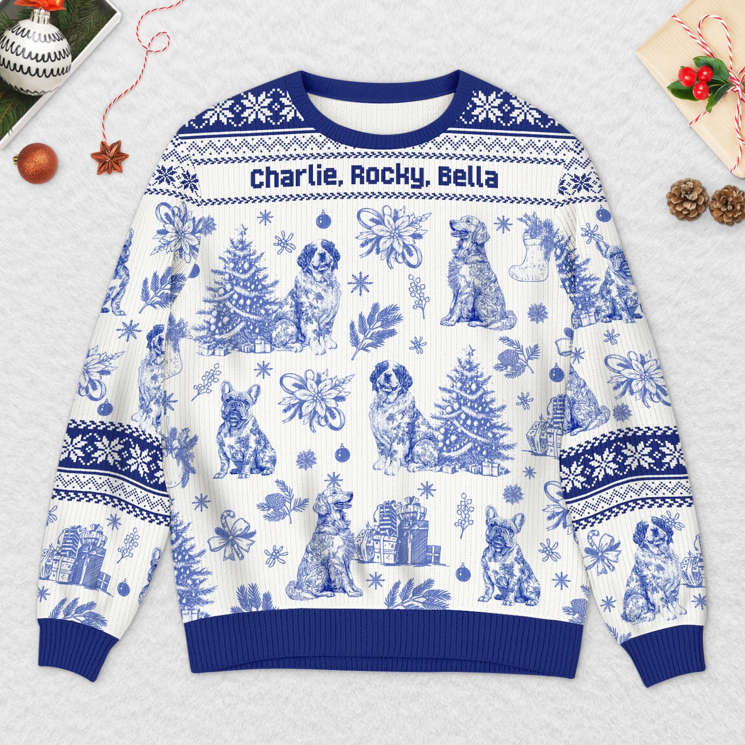 Pull Moche Personnalisé - Un Noël de Chien Style Toile Bleue - Image 2