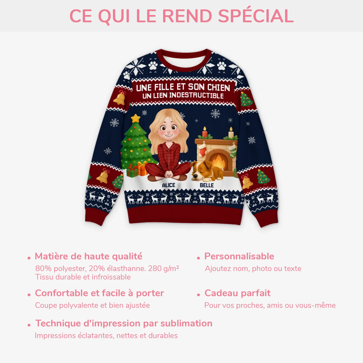 Pull Noël Personnalisé Animaux - Une Fille et Son Chien - Image 5