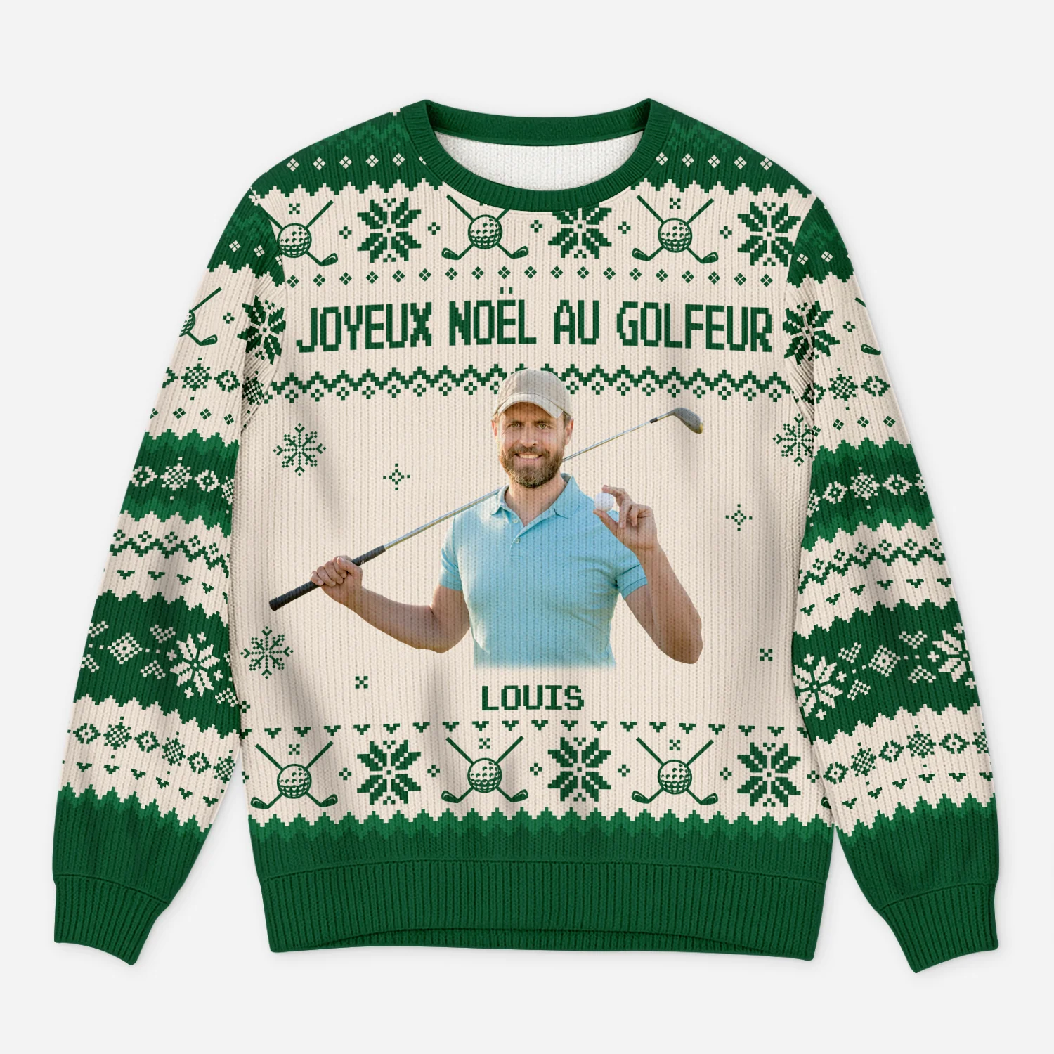 Pull de Noël Personnalisé avec Photo - Joyeux Noël au Golfeur